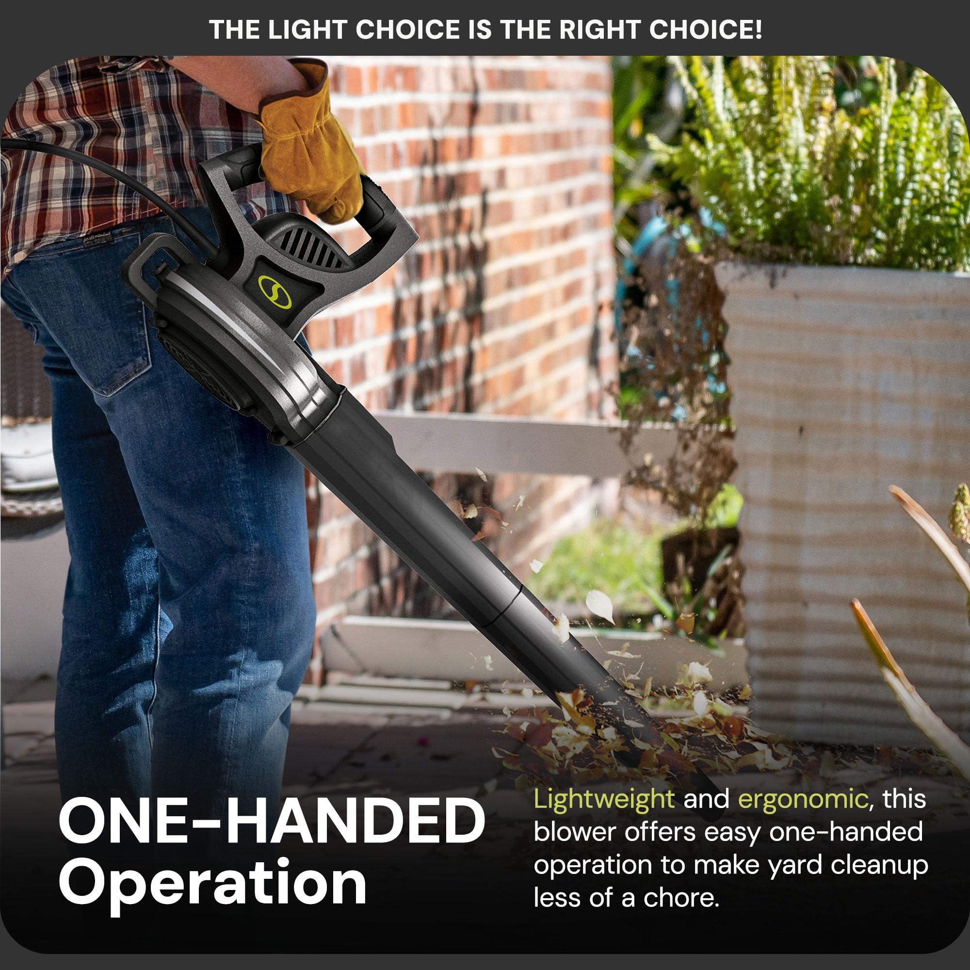 Sun Joe All-Purpose Electric Leaf Blower, 6-Amp Motor, 155 MPH, 260 CFM, Black - Lightweight & Compact, One-Hand Operation for Yards, Porches, Patios, Walkways, Decks, Garage & Light Snow, SBJ597E - Image 4