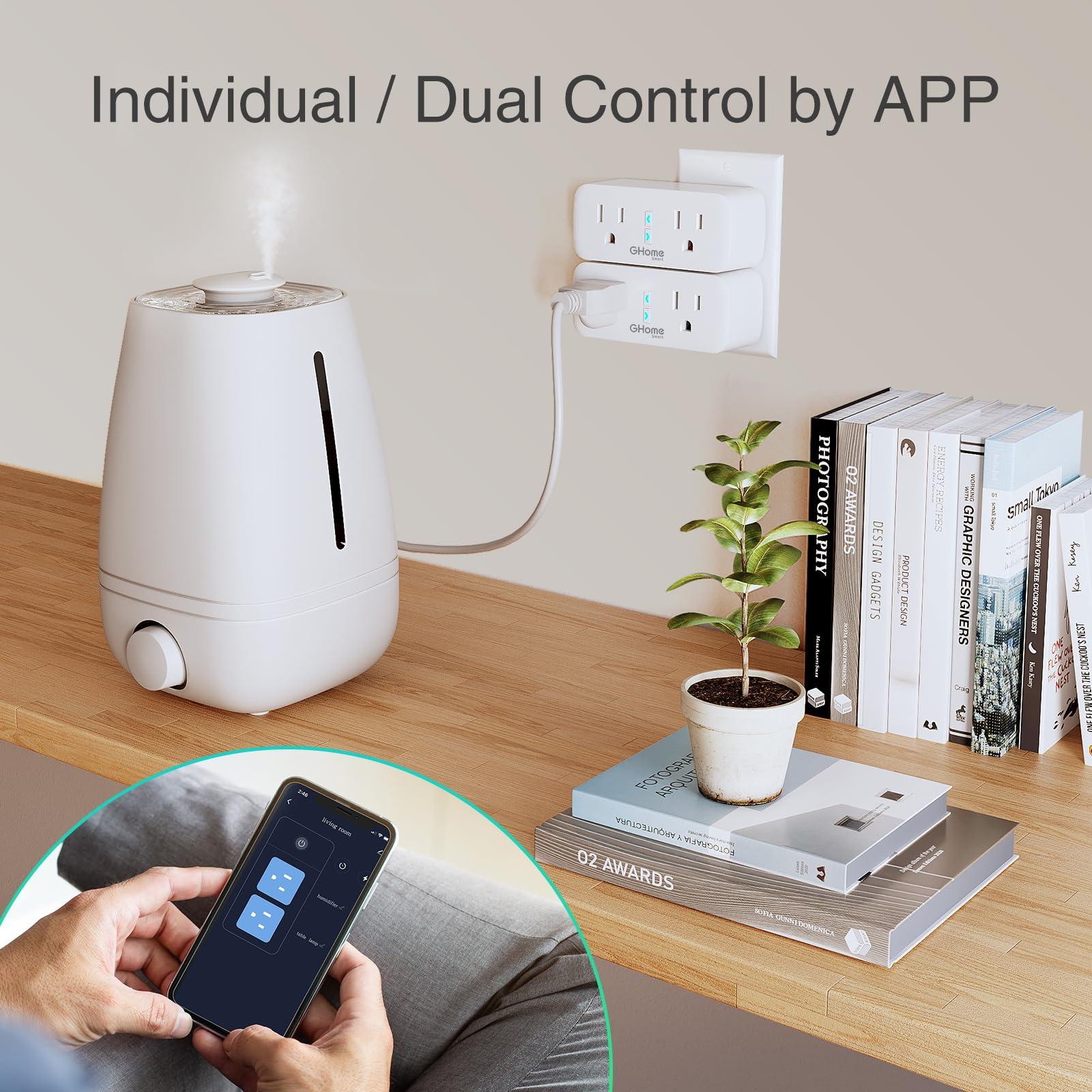 GHome Smart Plug Outlet Extender 15A, WiFi Smart Plugs Compatible with Alexa and Google Home, Smart Surge Protector Outlet with Remote Control and Timer, Dual Sockets, No Hub Required, White, 2 Pack - Image 3