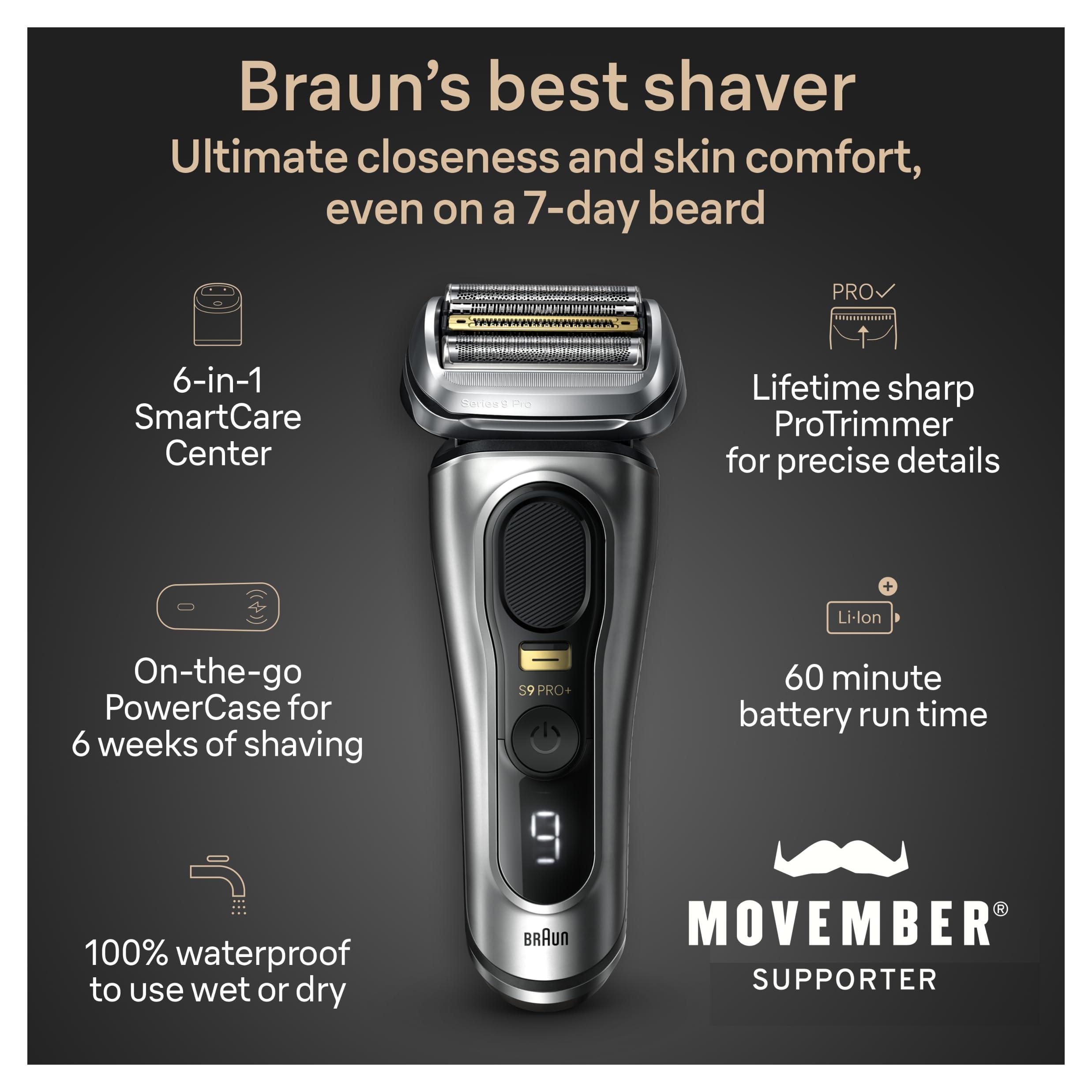 Braun Series 9 PRO+ 9577cc Electric Razor for Men, 5 Pro Shave Elements & Precision Long Hair Trimmer, 6in1 SmartCare Center, PowerCase for Mobile Charging, Wet & Dry, 60min Battery Runtime - Image 3
