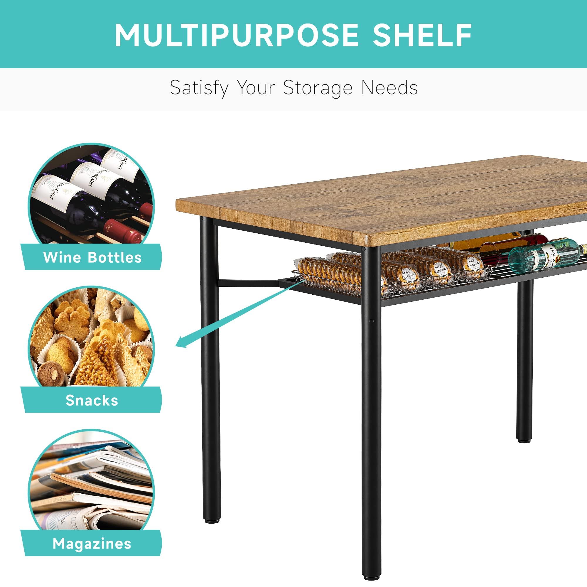 IDEALHOUSE 5 Piece Dining Table Set for 4, Kitchen Table and Chairs for 4 with Storage Rack, Metal and Wood Rectangular Dining Room Table Set for Kitchen, Dining Room, Dinette, Rustic Brown - Image 6