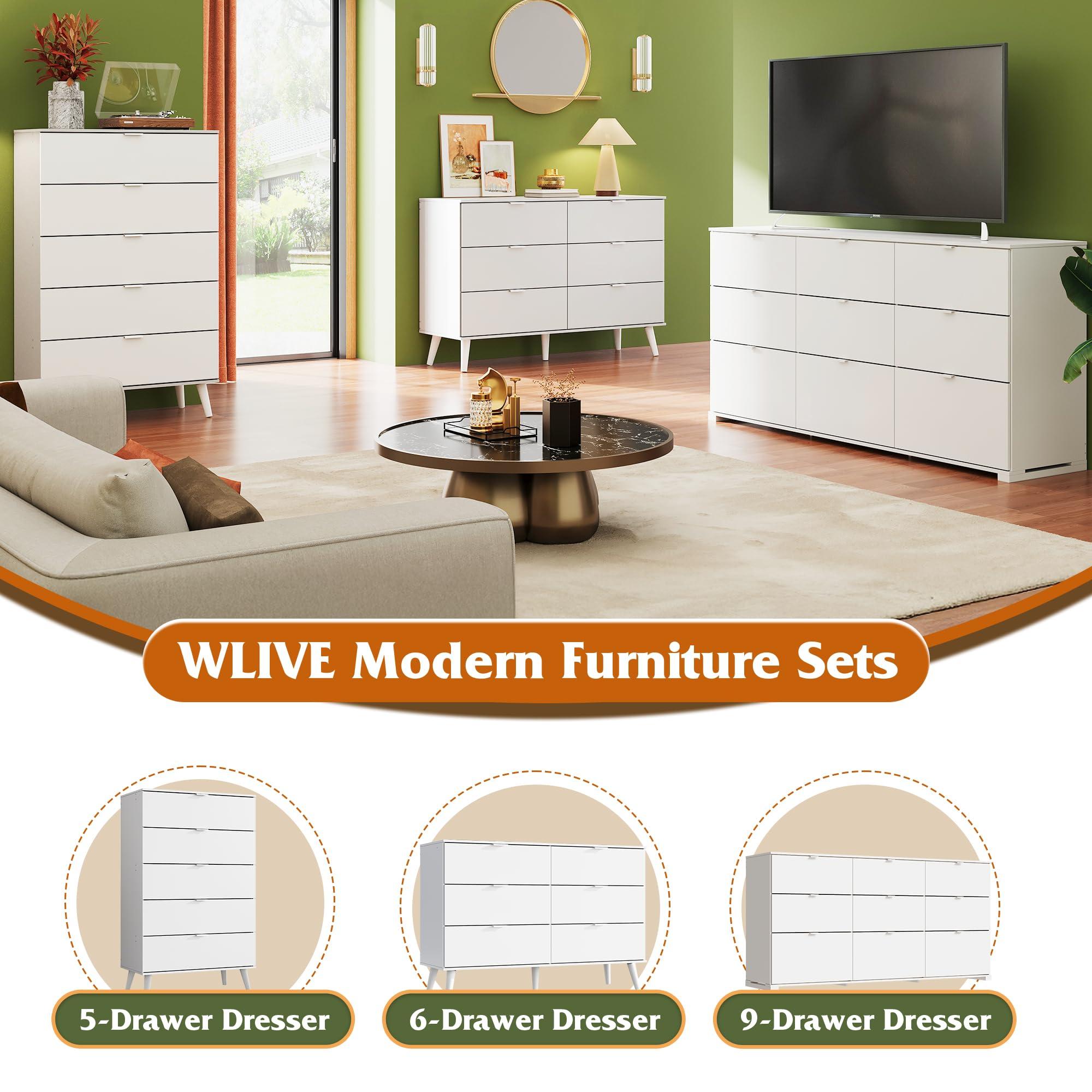 WLIVE 6 Drawer Dresser for Bedroom, 47.24'' Wide Wood White Dresser, Storage Organizer with Sturdy Metal Handle, TV Stand for 55 inch TV, Chest of Drawers for Living Room, Hallway, Closet - Image 9