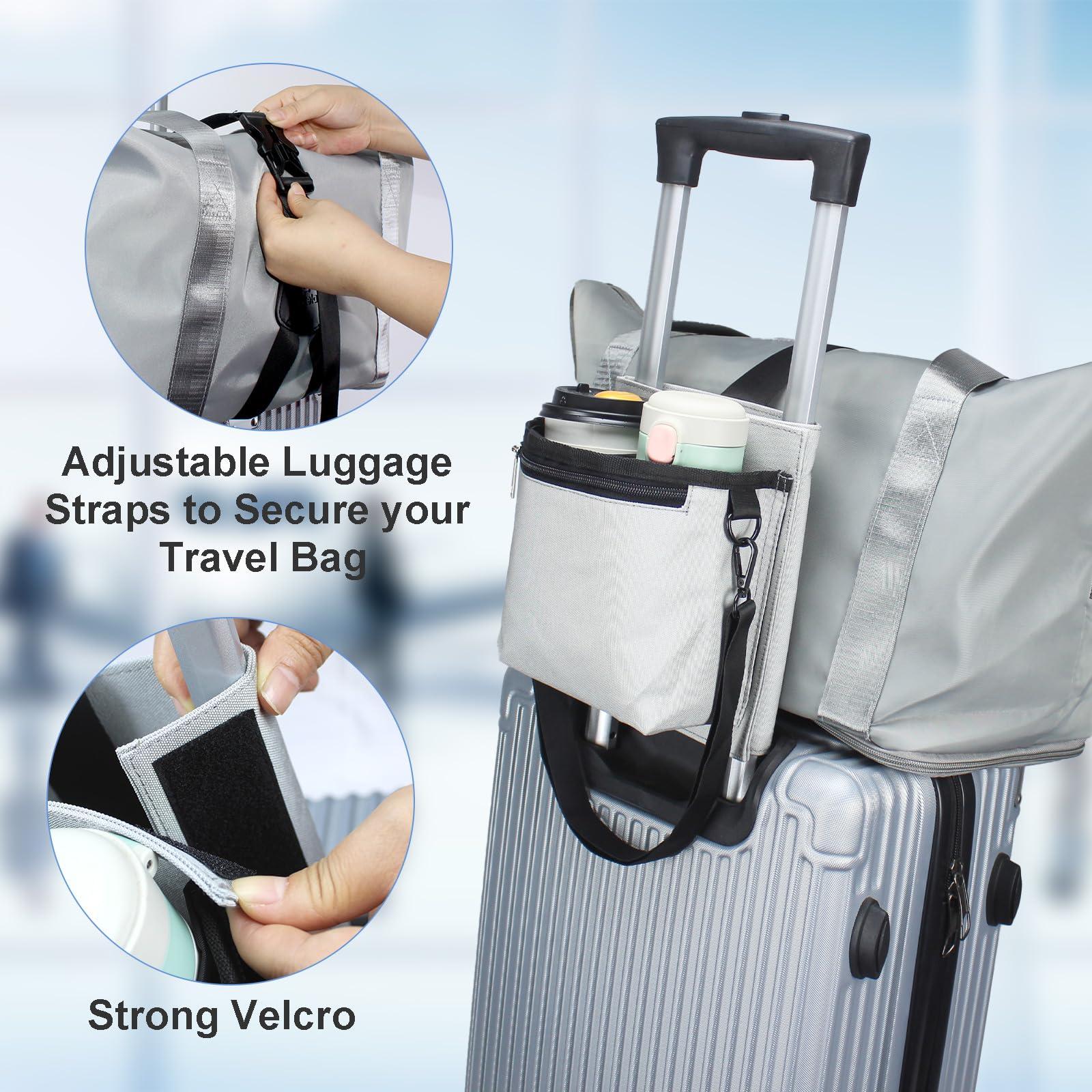 Luggage Travel Cup Holder with Luggage Straps Free Hand Drink Caddy Beverage Holder Travel Accessories Gift for Flight Attendants Businessmen Travelers Fits Roll on Suitcase Handles Light Grey - Image 3
