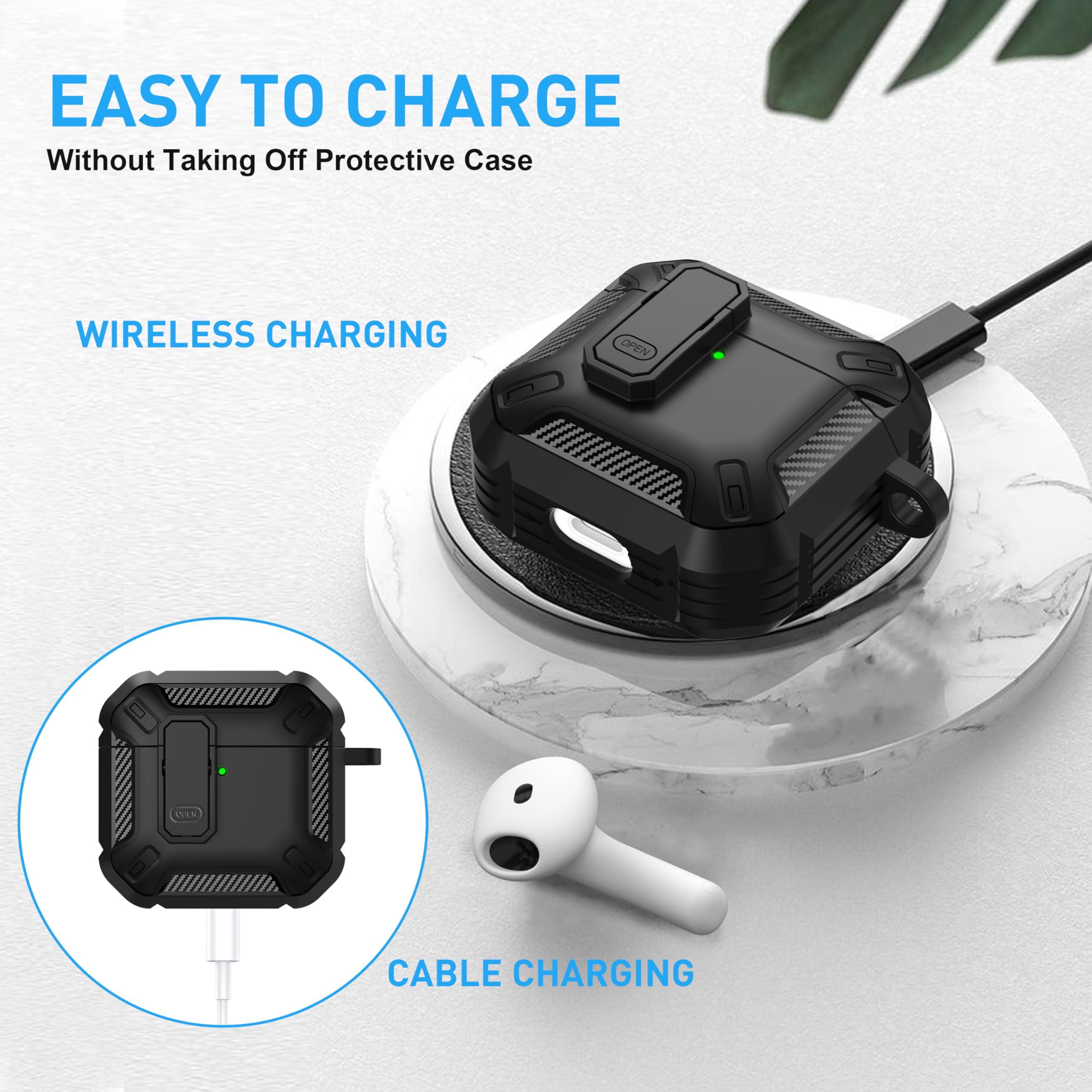 Maxjoy for AirPods 4 Case with Lock, AirPods 4th Generation Case Cover with Cleaner Kit Shockproof AirPod Gen 4 Protective Cases with Keychain Compatible with Apple AirPods4 2024 2025, Black - Image 4