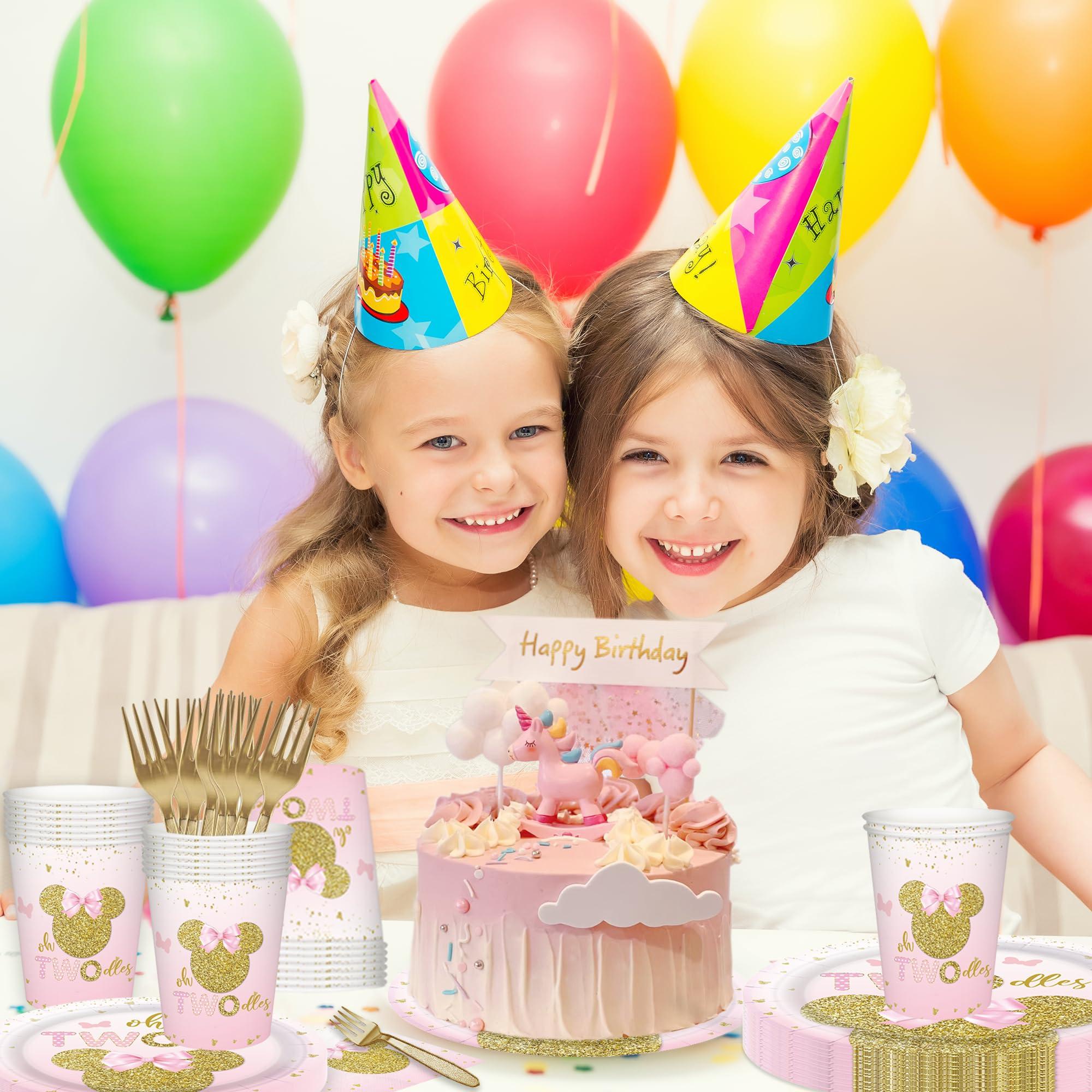 168pcs Oh Twodles Birthday Decorations Girls 2nd Plates Napkins Pink Mouse Party Supplies Two Years Old Paper Tableware Set Disposable Birthday Party Dinnerware Kids Serve 24 Guests - Image 7