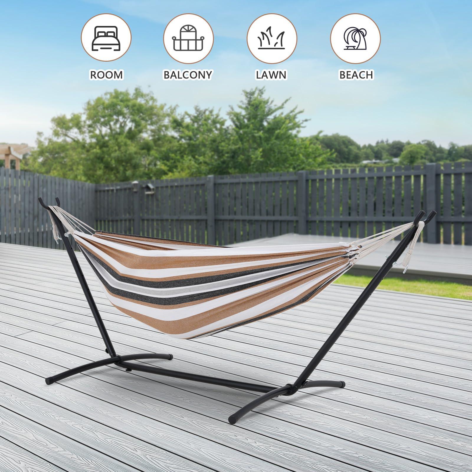 EVLIQUIL Double Hammock with Stand Included 450lb Capacity Space Saving Steel Stand,Premium Carry Bag Included,Suit for Outside,Indoor,Yard,Camping(Coffee). - Image 7