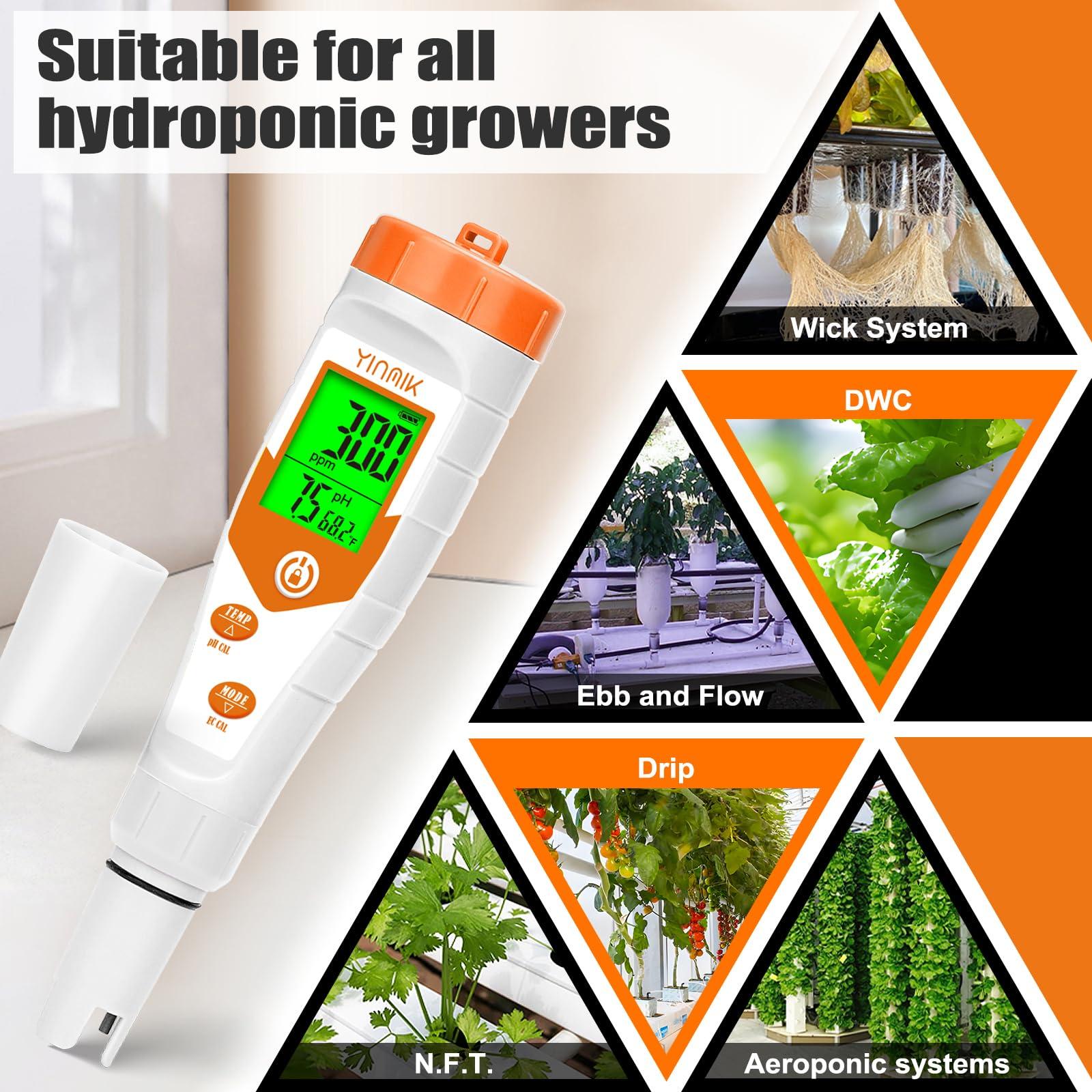 pH Meter for Hydroponics PPM EC Meter for Plant Nutrients Simultaneous Measurement of pH Conductivity TDS Temperature for Reservoir Tank Water DWC Aeroponic Garden Indoor Outdoor Growing - Image 6