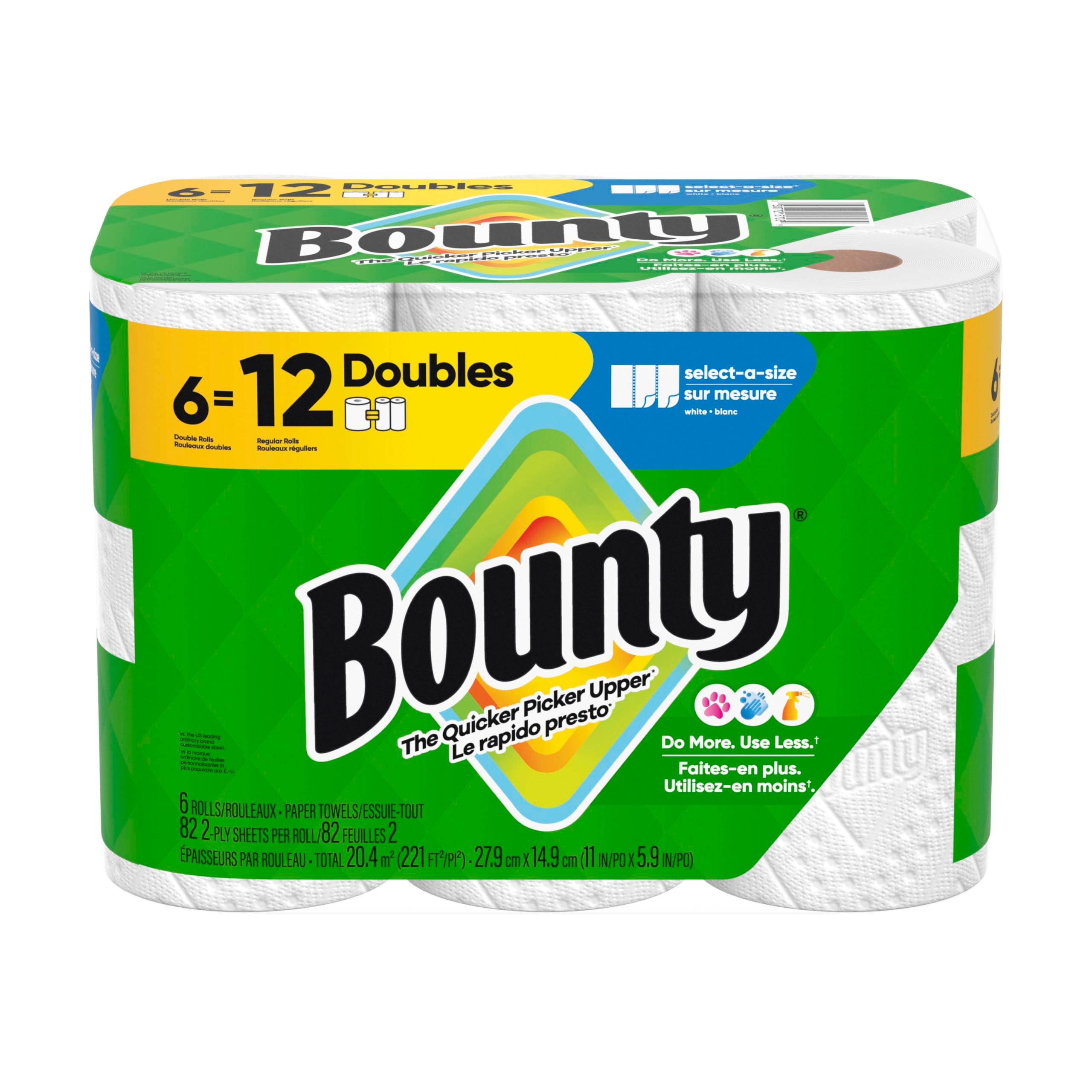 Bounty Paper Towels Select-A-Size White, Double Rolls, 82 Sheets Per Roll, 6 Count