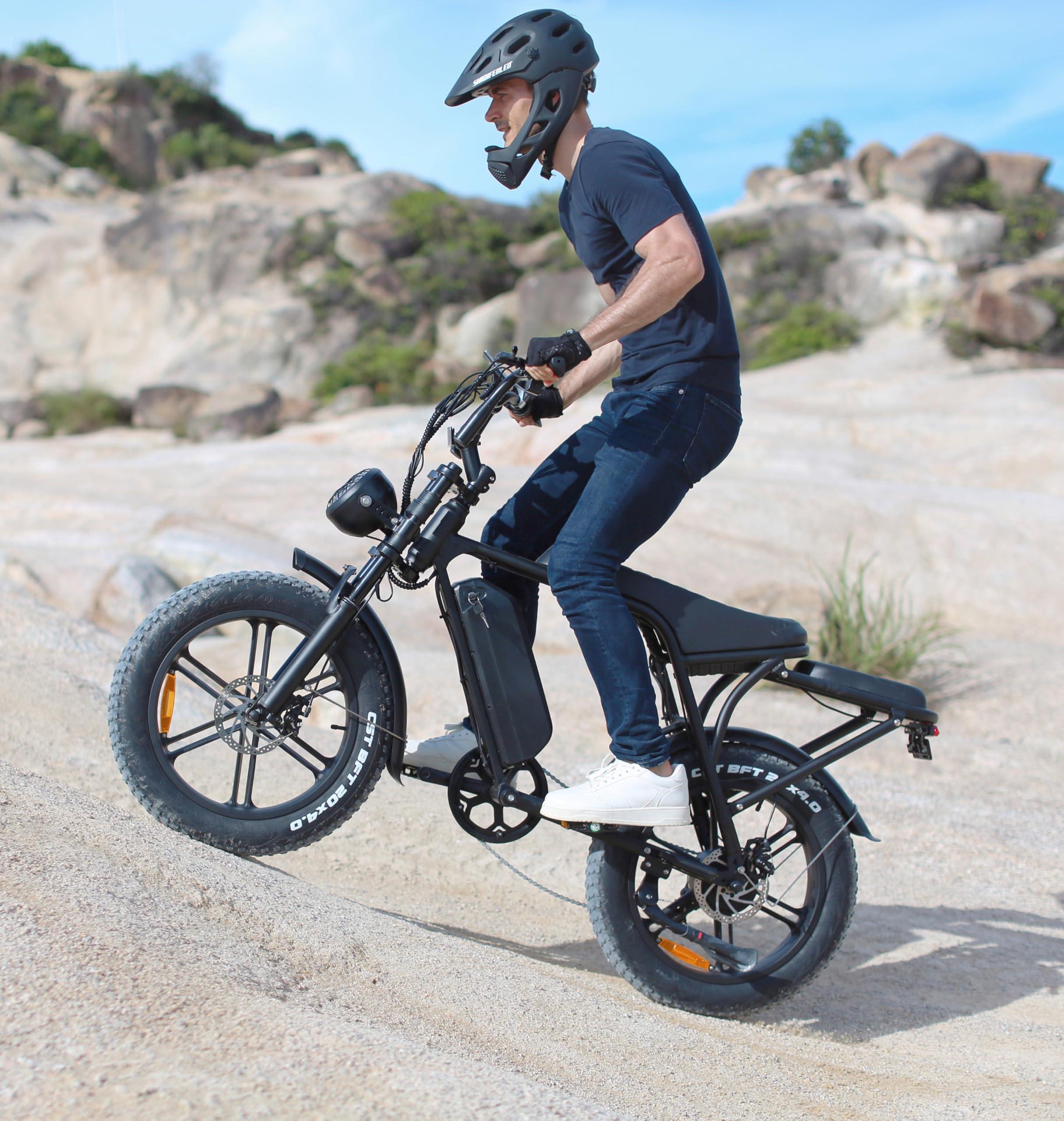 Hipatoo V8 Electric Bike for Adults, 20'' Fat Tire E Bike with 750W Motor 48V 15Ah Removable Battery, 7-Speed Gears, 2 Seater E-Bike, Up to 31MPH, Ebike Moped Style for Mountains, Snow, Sand, Road - Image 4
