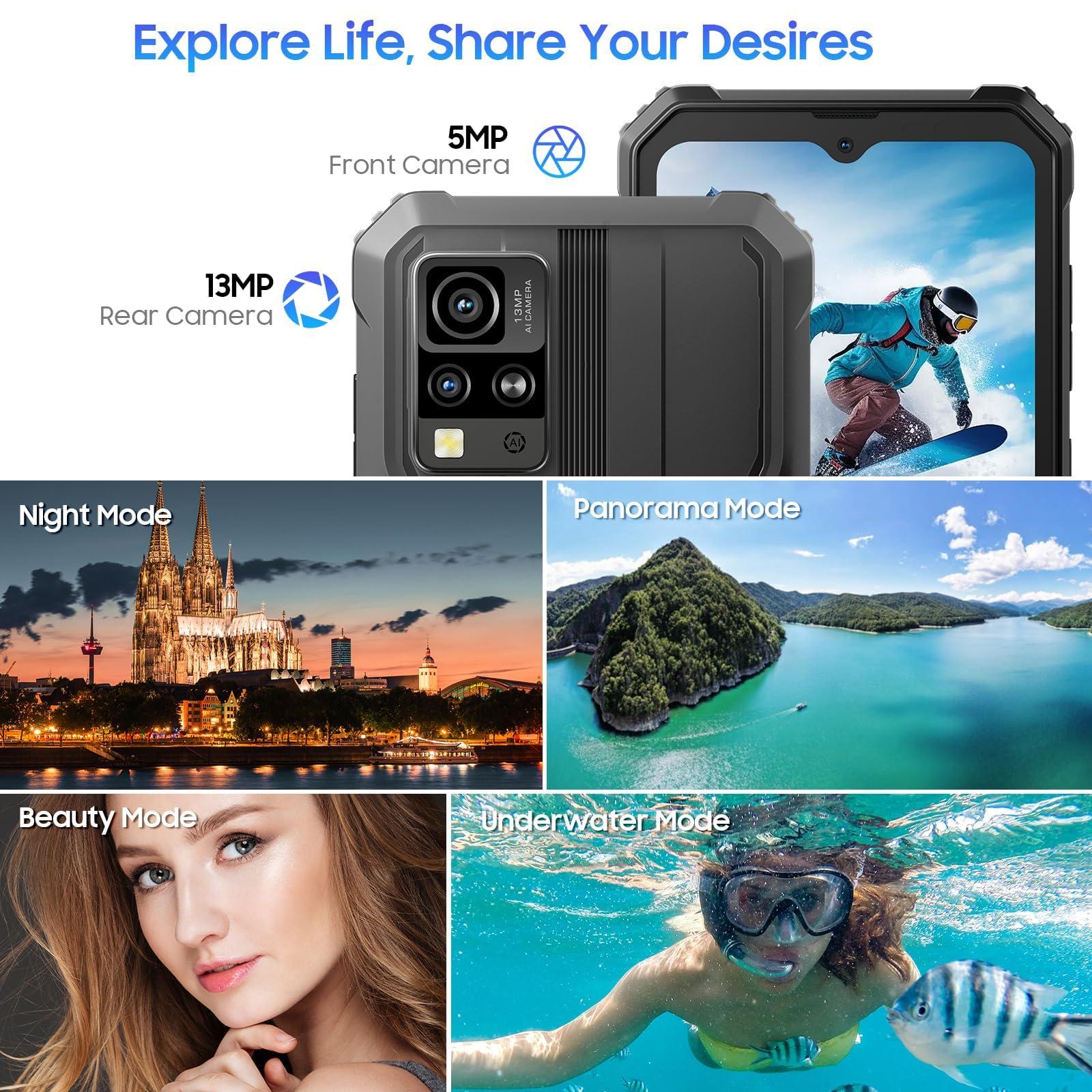 Blackview Phone BV4800, Android 13 4GB+32GB 2TB Expand Rugged Smartphone, 6.56" Incell Screen 5180mAh Rugged Phone, 4G T-Mobile Dual SIM Rugged Smartphone Unlocked, IP69K, 3 Card Slots/Face ID-Black - Image 7