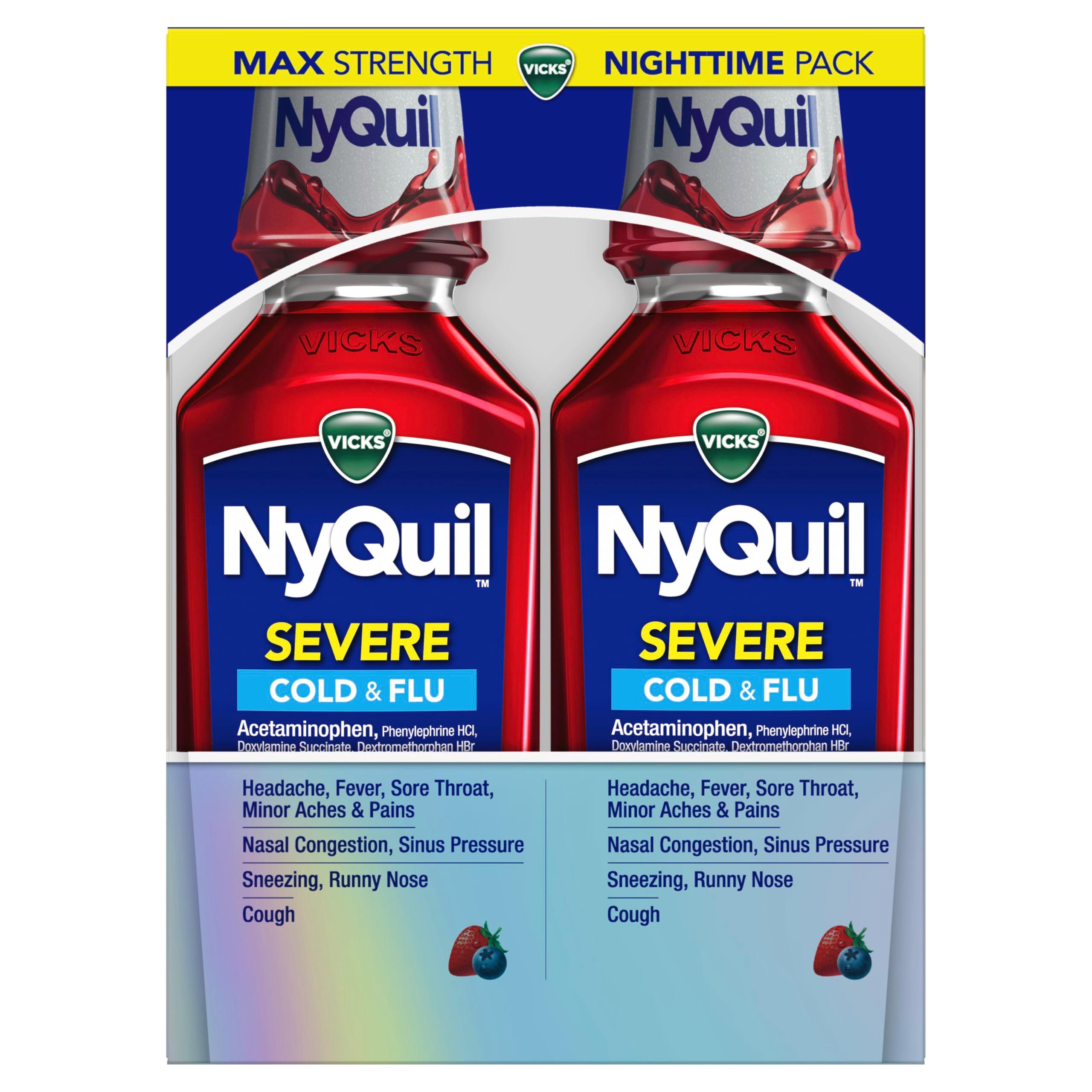 Vicks NyQuil SEVERE Cold, Flu, and Congestion Medicine, 2x12 fl oz Twin Pack, Berry Flavor, Maximum Strength, Nighttime Relief - Image 7