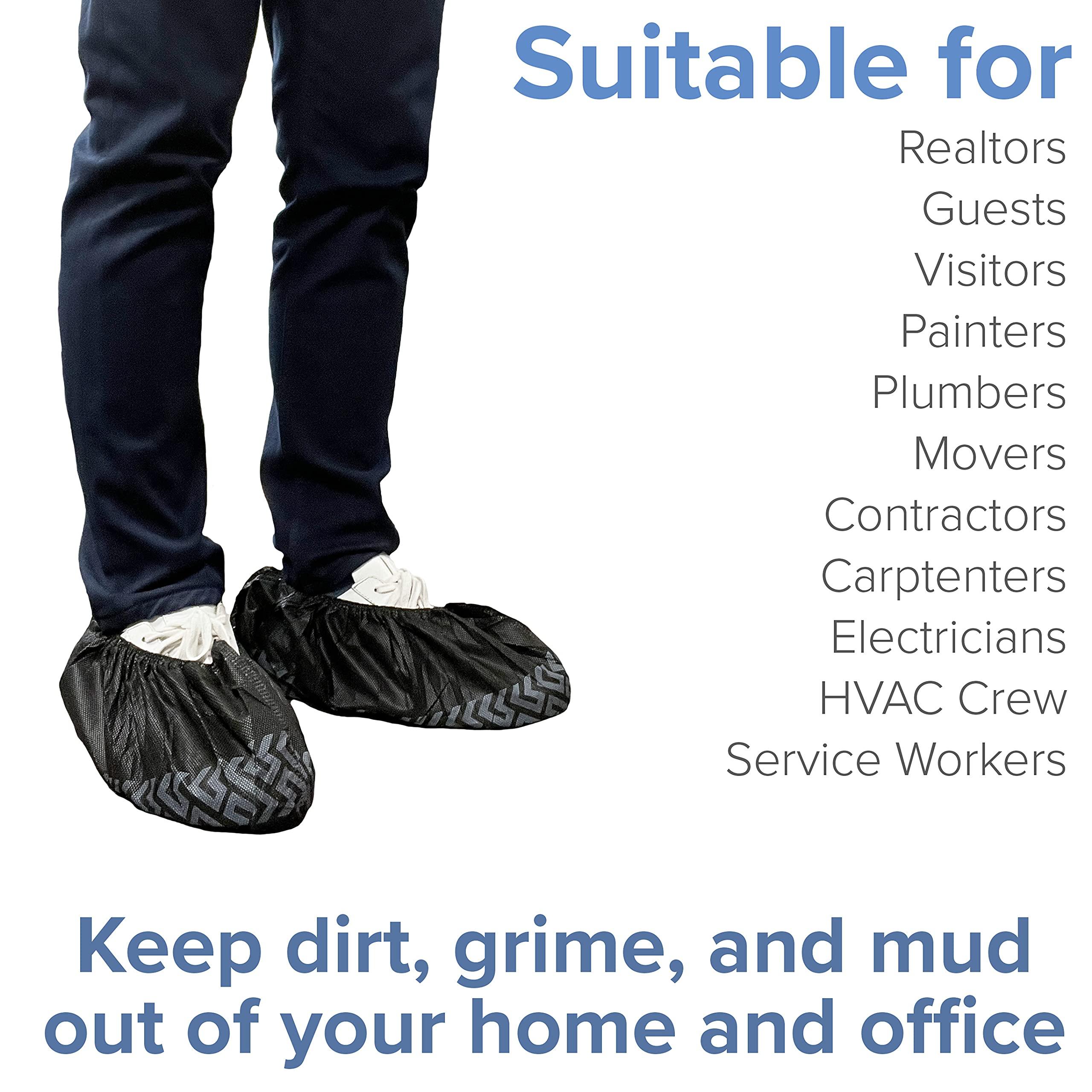Innovative Haus 200 Pack (100 Pairs) Black Extra Large Disposable Boot and Shoe Covers Disposable - Indoors Reusable Booties for Shoes Covers - Non Slip Treads - Fits US Men's 14 and Women's 16 - Image 5