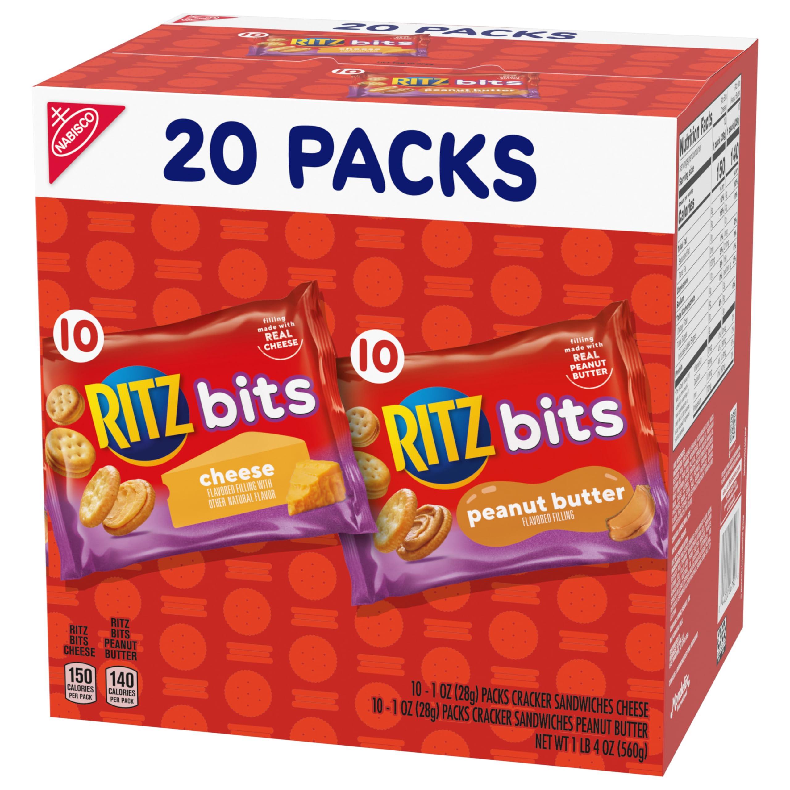RITZ Bits Cheese and RITZ Bits Peanut Butter Sandwich Crackers Variety Pack, Lunch Snacks, 20 Snack Packs - Image 13