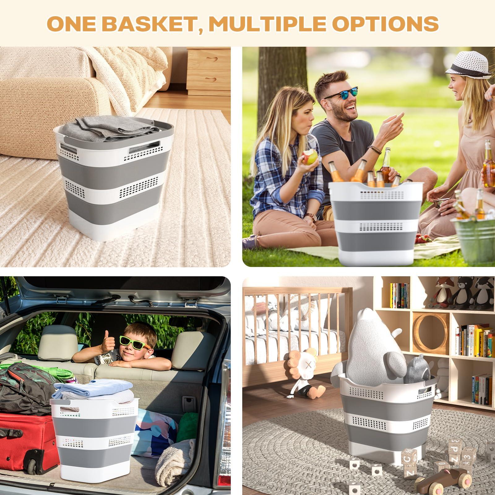 OOAMBB 43L+43L Collapsible Laundry Baskets plastic, Pop Up Laundry hamper/Storage Container, Foldable Laundry Basket with Handles, Durable,Space Saver (Grey, 2 Packs) - Image 6