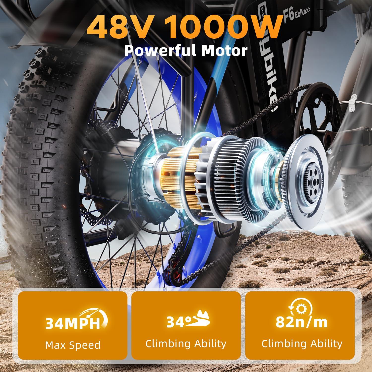 bluebiko 1000W Folding Electric Bike, 48V 20AH Large Removable Battery E Bike, 30+MPH, 80 Miles Max Range, 20" Fat Tire Electric Bike for Adults, Adult Electric Bicycles for Commute Beach Snow - Image 2