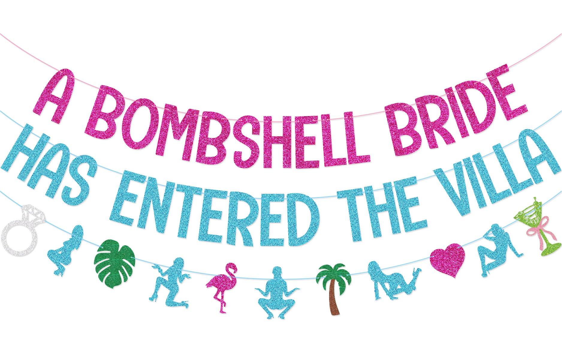 A Bombshell Bride Has Entered The Villa Banner Garland for Love Island Themed Bachelorette Party Decorations