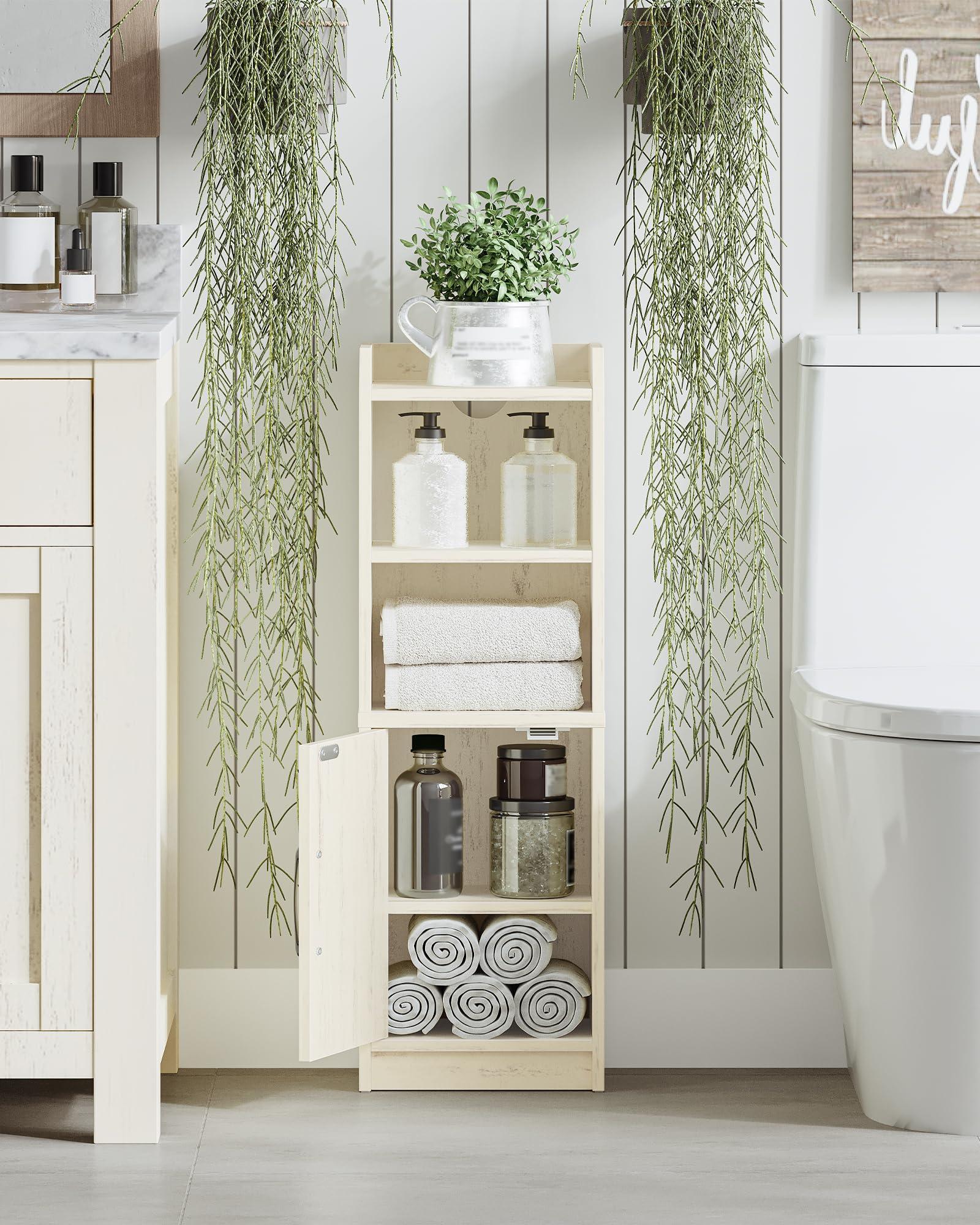Hzuaneri Bathroom Storage Cabinet, Small Farmhouse Corner Floor Cabinet with Door and Shelves, Narrow Toilet Paper Holder Stand, Bathroom Organizer with Adjustable Shelf, for Small Spaces,Rustic White - Image 3