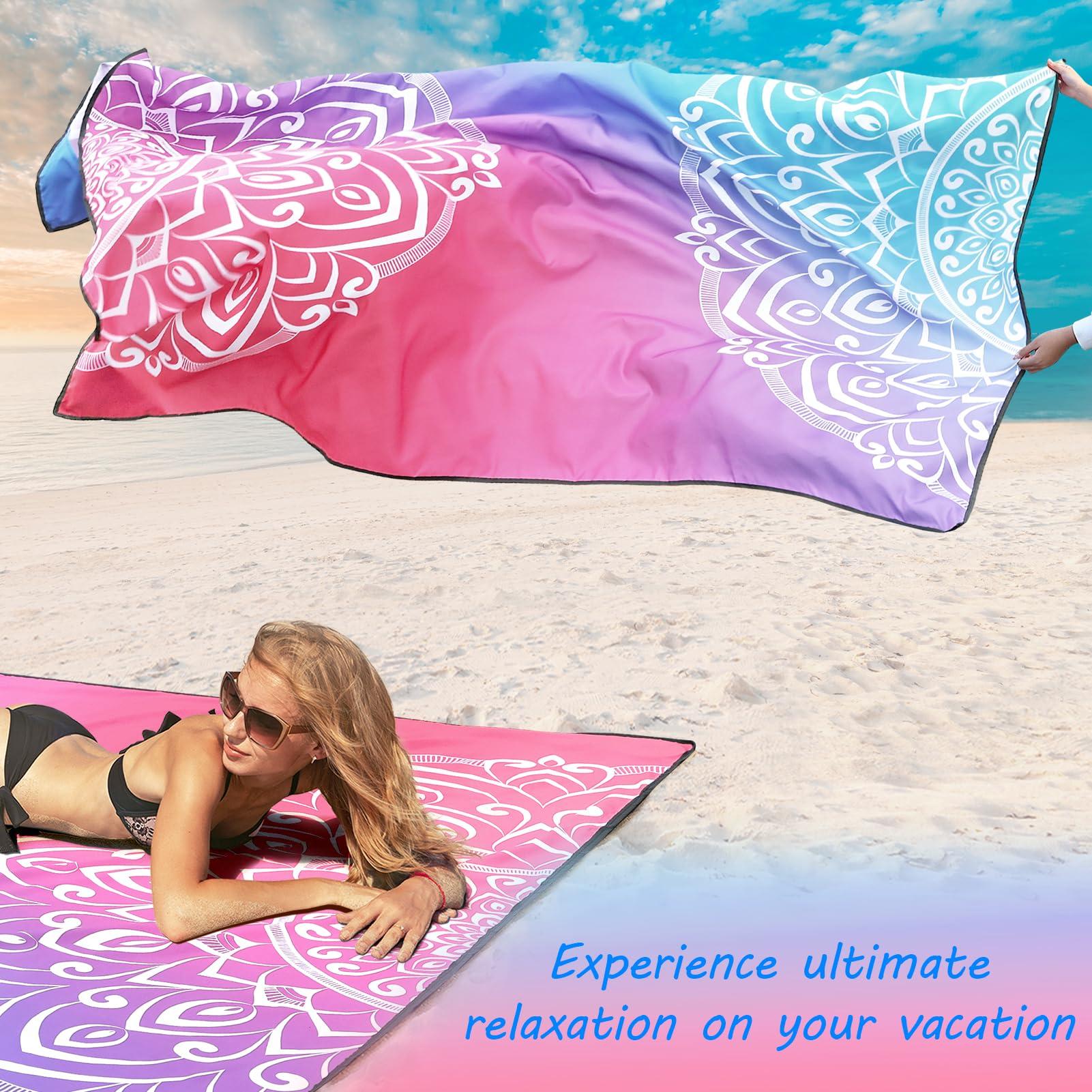 AISPARKY Beach Blanket Waterproof Sandproof, Oversized Large Beach Mat 79" X 83"/120"x108" for 1-8 Adults, Quick Drying&Compact&Lightweight, Picnic Mat Vacation Essentials for Beach Camping Travel - Image 3