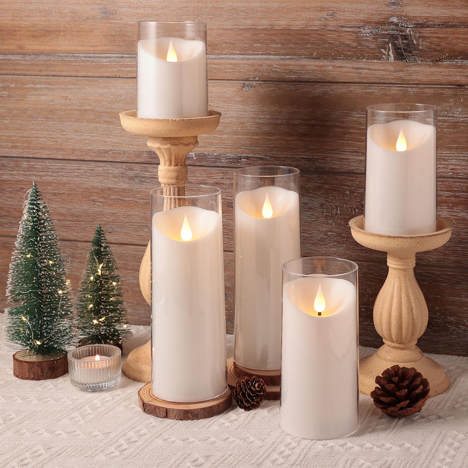 NURADA Flameless Candles: Acrylic LED Pillar Candles Battery Operated with Remote and Timer Candle for Romantic Ambiance and Home Table Bathroom Decor, White Pack of 5 - Image 7