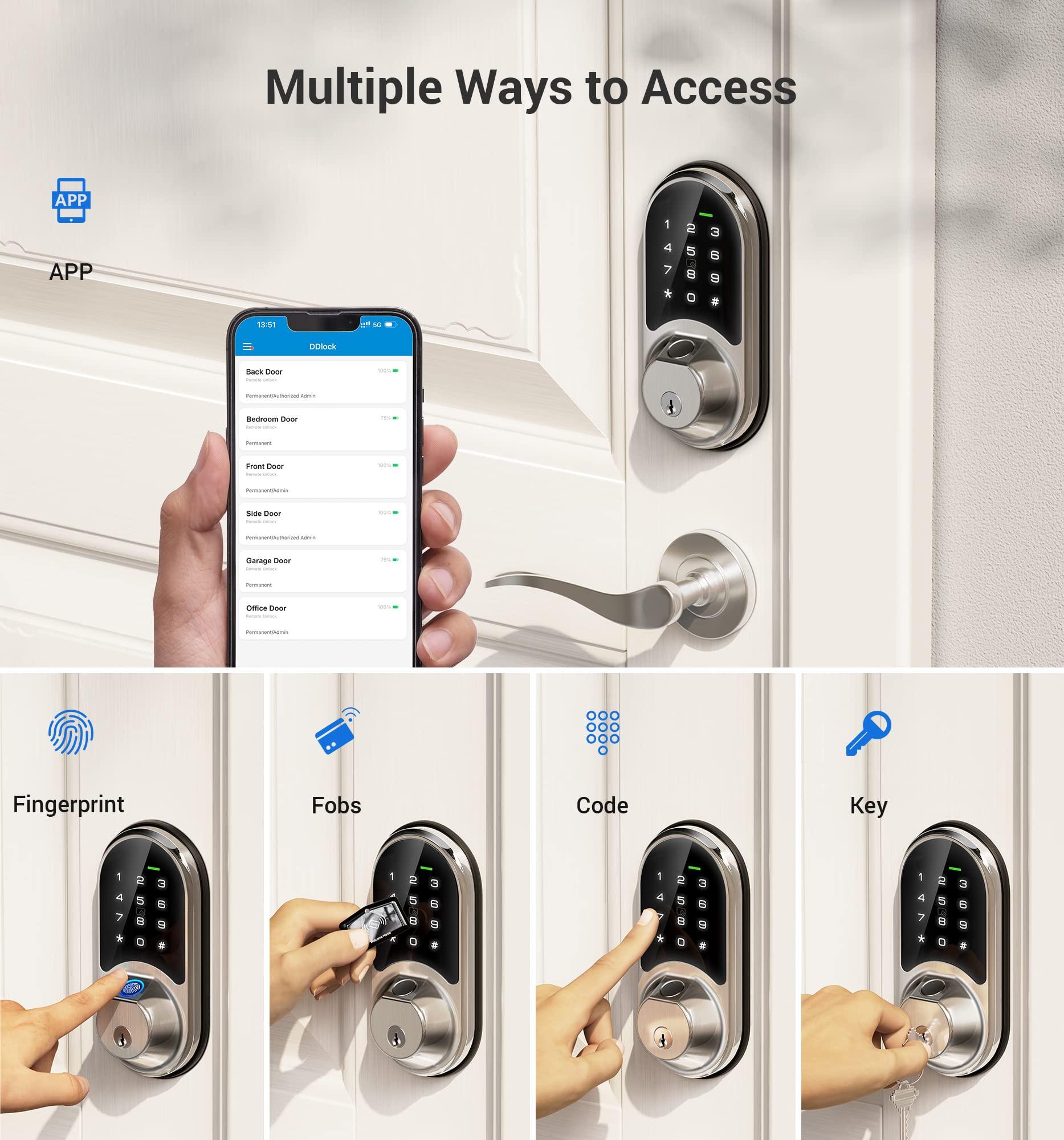 Veise RZ07 Smart Lock, Fingerprint Door Lock, 7-in-1 Keyless Entry with App Control, Electronic Touchscreen Keypad Deadbolt, Biometric Smart Locks for Front Door, Satin Nickel - Image 2