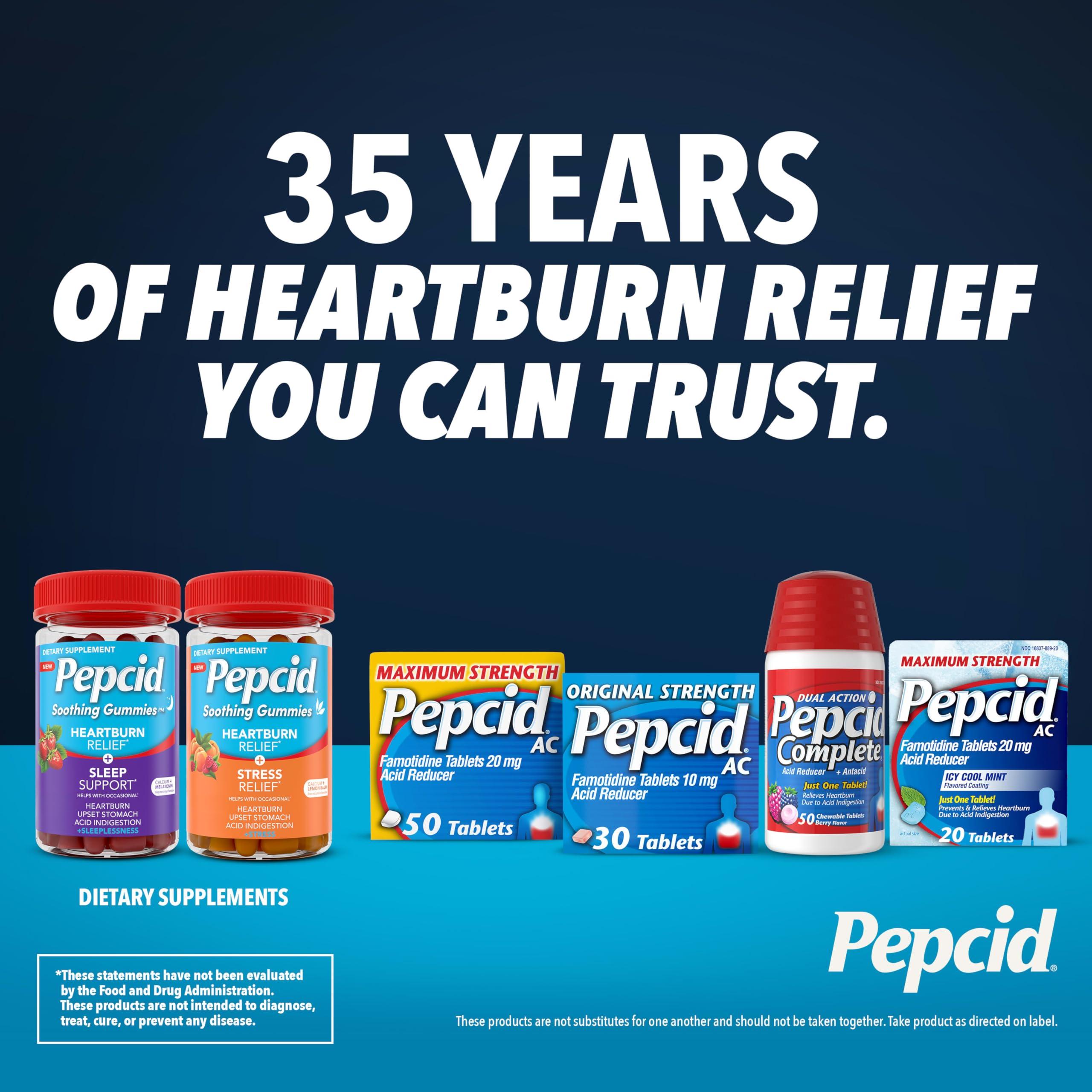 Pepcid Soothing Gummies, Heartburn Relief + Stress Relief Gummies Help with Occasional Heartburn, Upset Stomach, Acid Indigestion, & Stress, Tricalcium Phosphate, Peach-Raspberry, 32 ct - Image 5