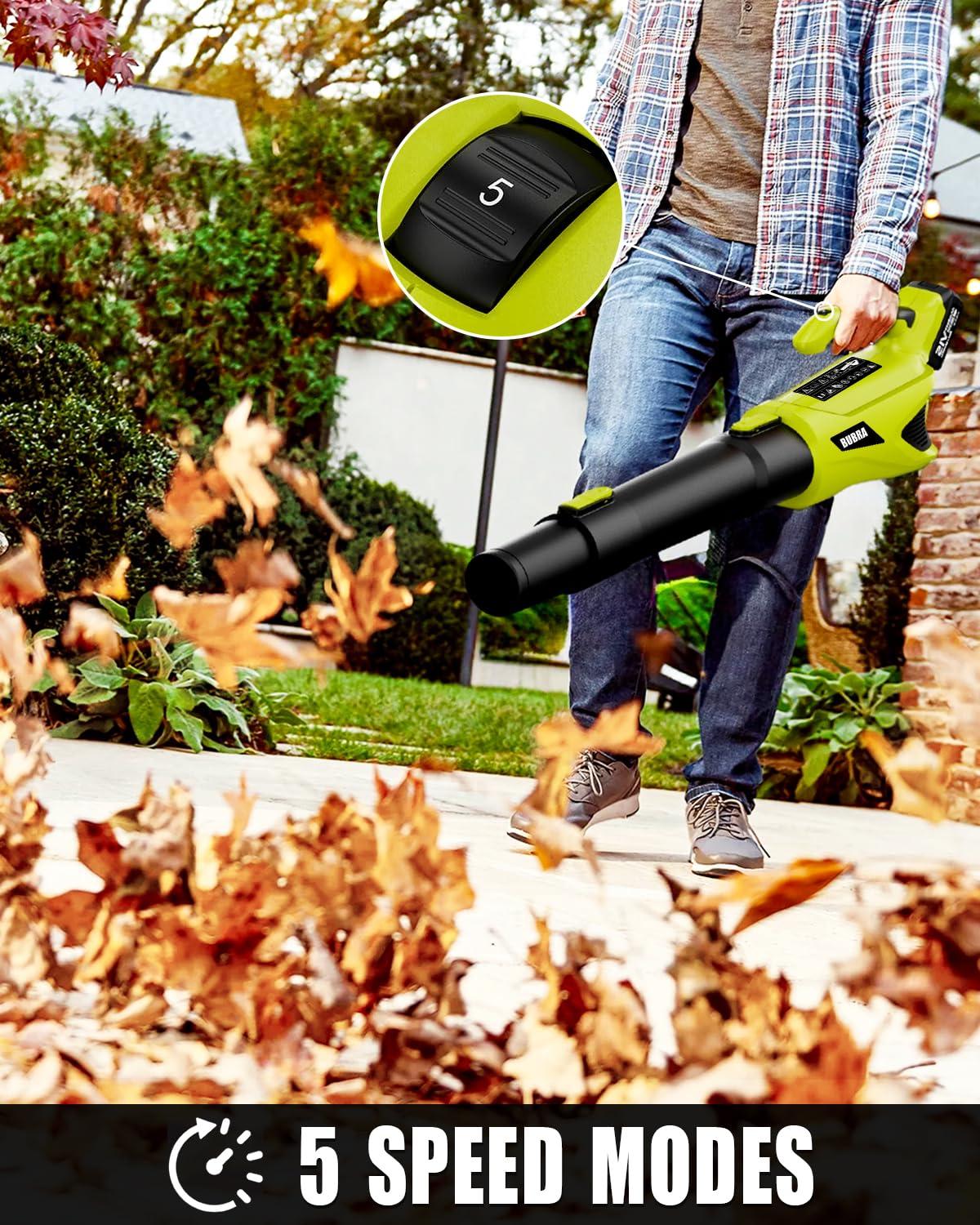 Cordless Leaf Blower 21V Electric Leaf Blower Cordless Powerful 500 CFM with 2 X 4.0Ah Batteries and Charger, 5 Speed Modes, Lightweight Battery Powered Leaf Blowers for Lawn Care and Yard Clearance - Image 4