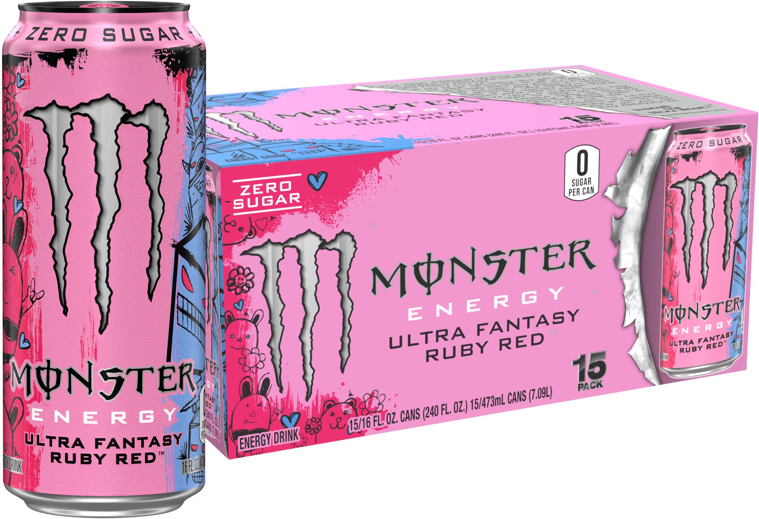 Monster Energy Ultra Fantasy Ruby Red, Sugar Free Energy Drink, 16 Ounce (Pack of 15)
