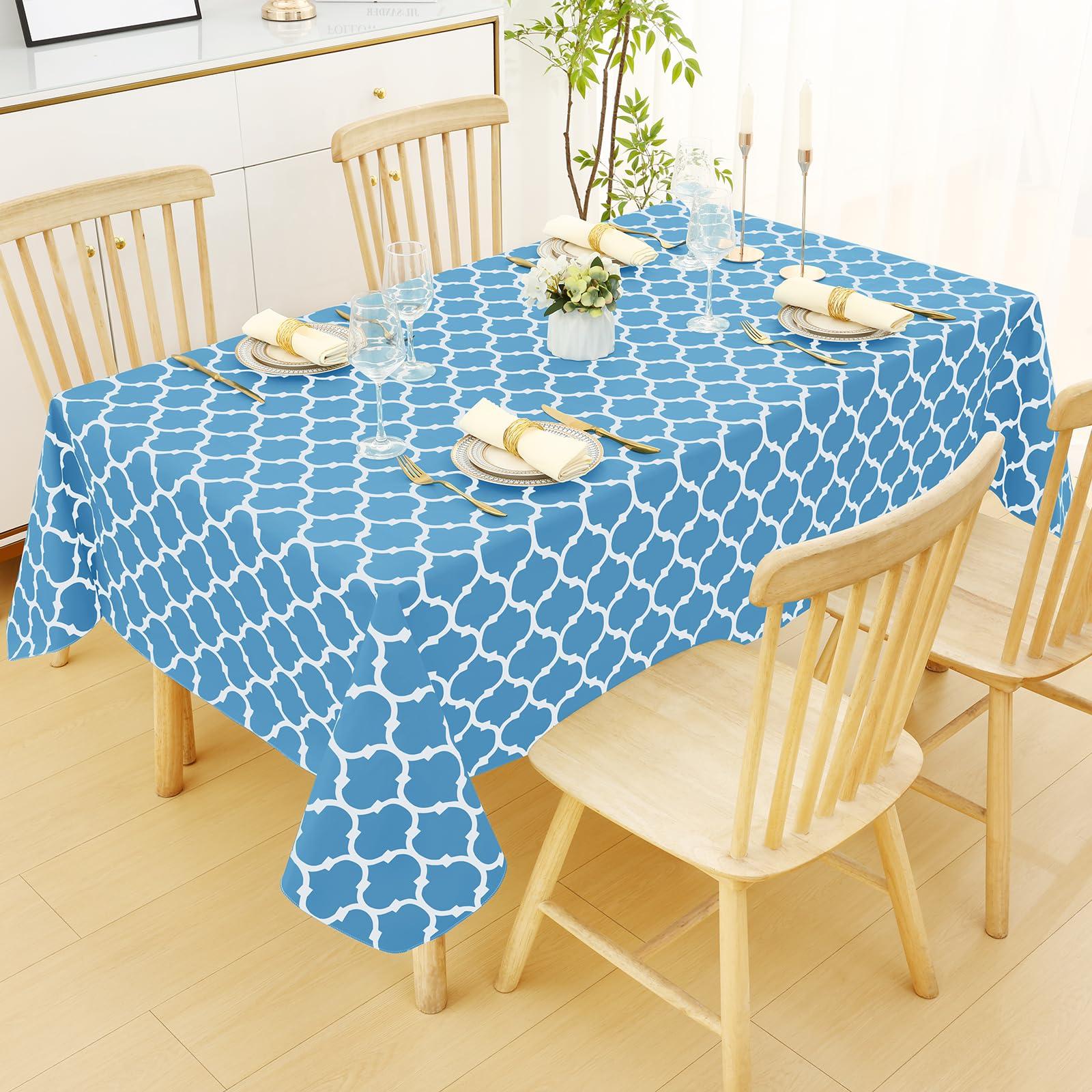 Smiry Rectangle Table Cloth, Waterproof Vinyl Tablecloth with Flannel Backing for Tables, Wipeable Spillproof Plastic Tablecloths for Dining, Camping, Indoor and Outdoor (52"x70", Light Blue) - Image 2
