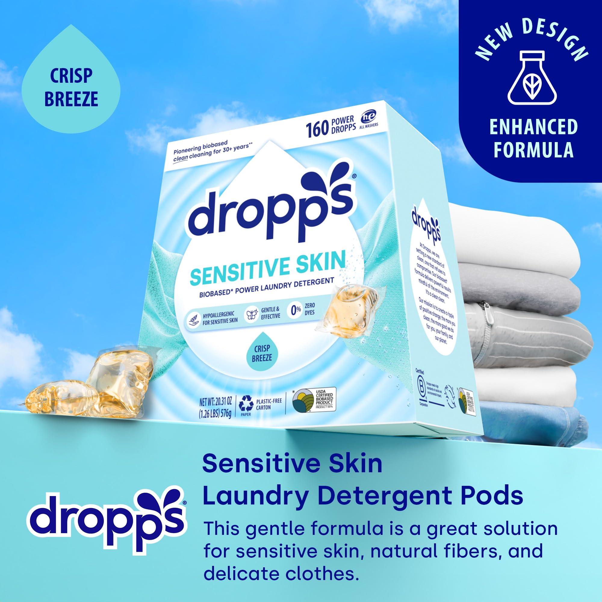 Dropps Sensitive Skin Laundry Detergent Pods, Crisp Breeze (160 Count) - Dermatologist Tested Laundry Pods - HE Compatible Laundry Supplies for Clean Clothes, Vegan & Dye-Free - Image 3