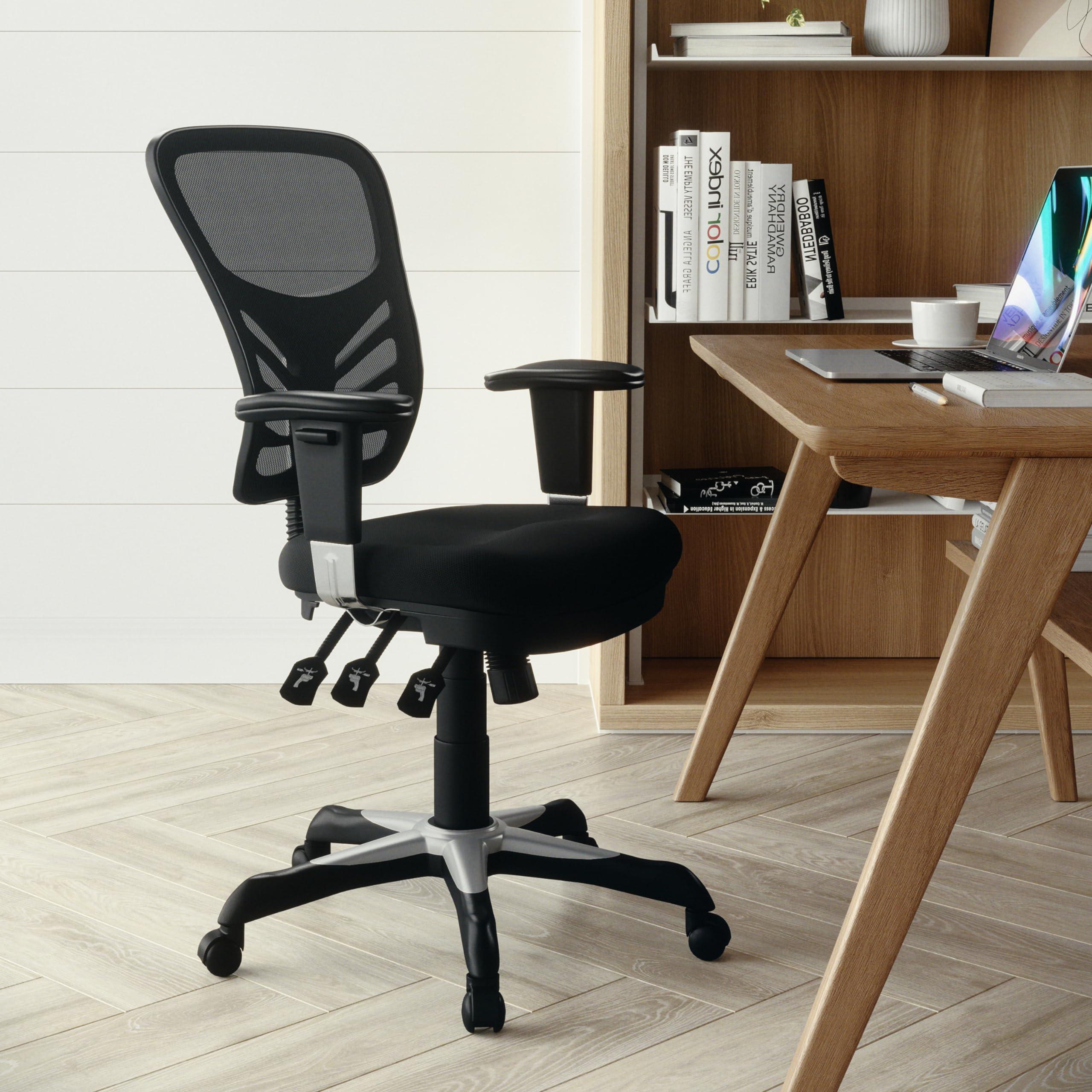 Flash Furniture Nicholas Mid-Back Swivel Desk Chair with Wheels, Mesh Back, Padded Seat, and Armrests, Adjustable Height Mesh Ergonomic Office Chair, Black - Image 2