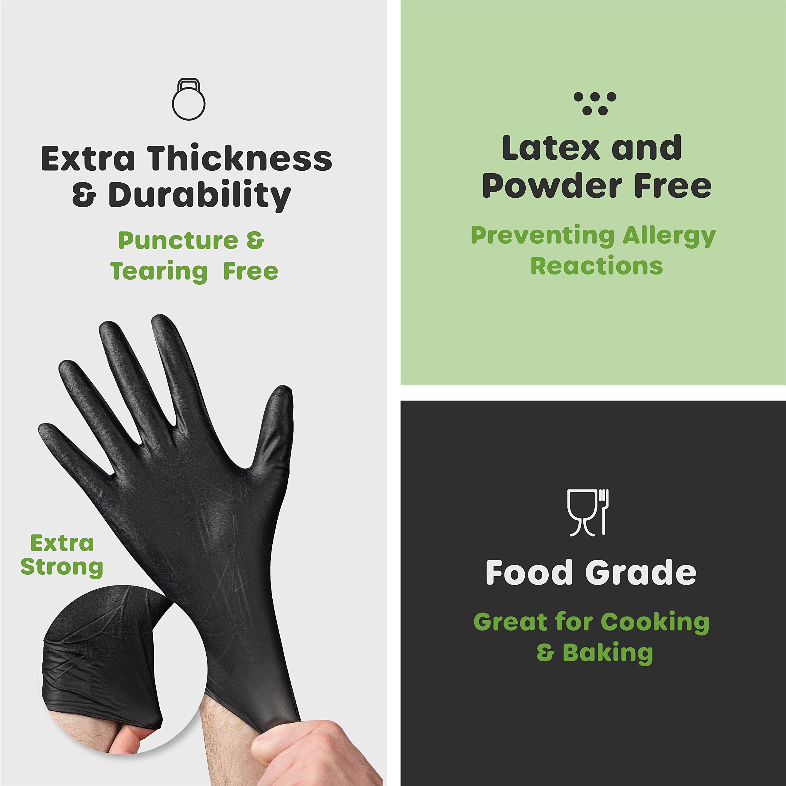 Comfy Package Black Nitrile HEAVY DUTY 6 Mil. Chemical Resistance, Latex & Powder Free, Textured Fingertips Disposable Gloves - Image 3