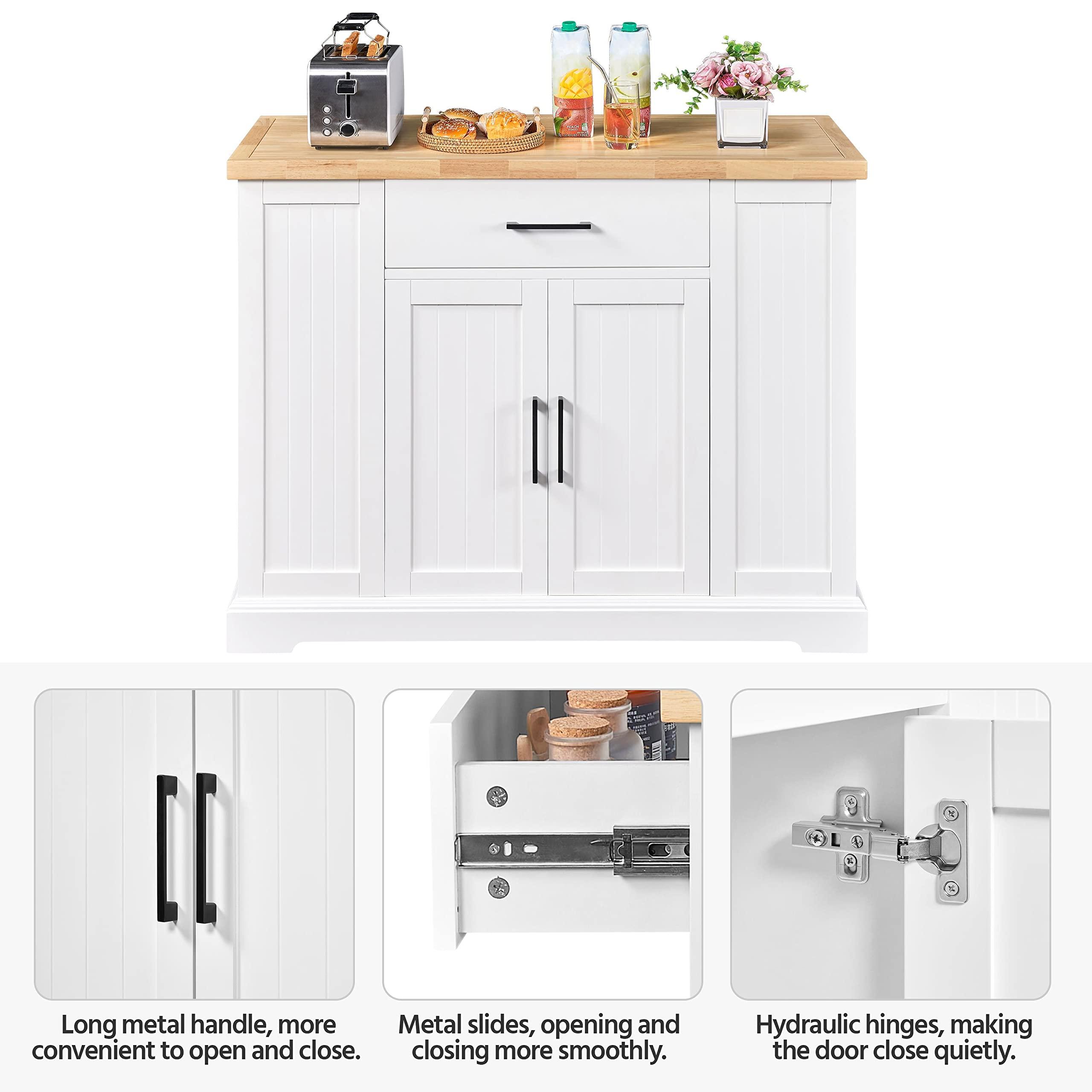 Yaheetech Rolling Kitchen Island Cart with 3 Drawers, Kitchen Storage Cabinet on Wheels with Open Shelves and Inner Adjustable Shelves for Dining Room/Living Room, Thicker Rubberwood Top, White - Image 8