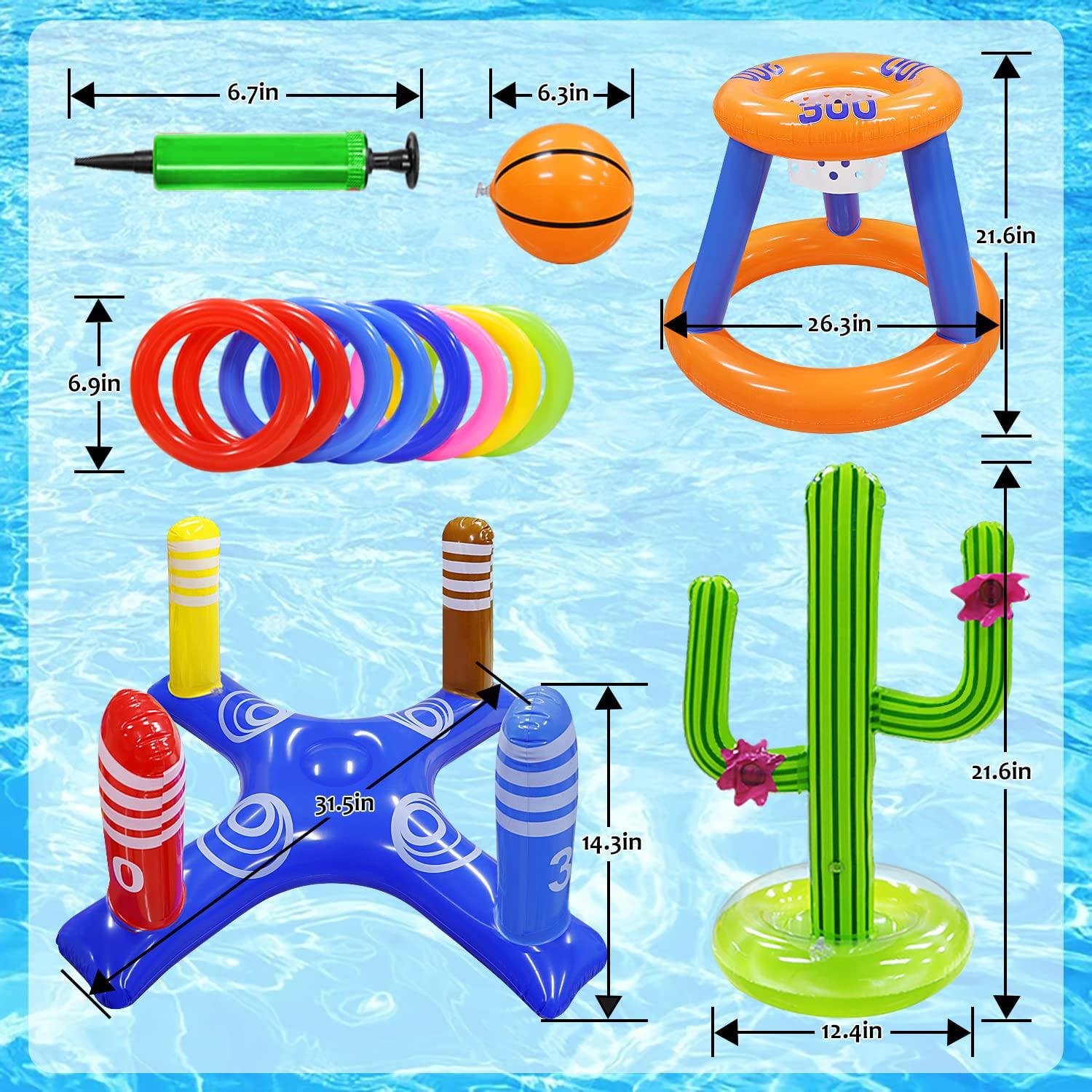 Gemle Pool Toys Games Set,Pool Basketball Hoop Inflatable Cross Ring Toss Game and Inflatable Cactus Kids for Teens Adults and Family (3 Set Water Toys) - Image 2
