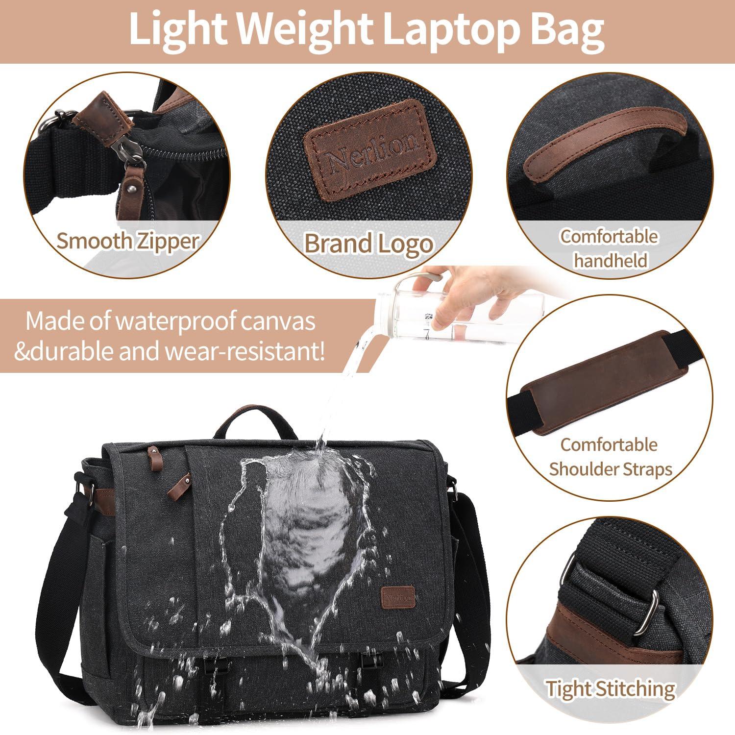 Nerlion Messenger Bag for Men 17-17.3 Inch Laptop Bag Canvas Water-resistant Computer Bag Shoulder Bag Work Briefcase Bookbag for College (Dark Gray) - Image 6