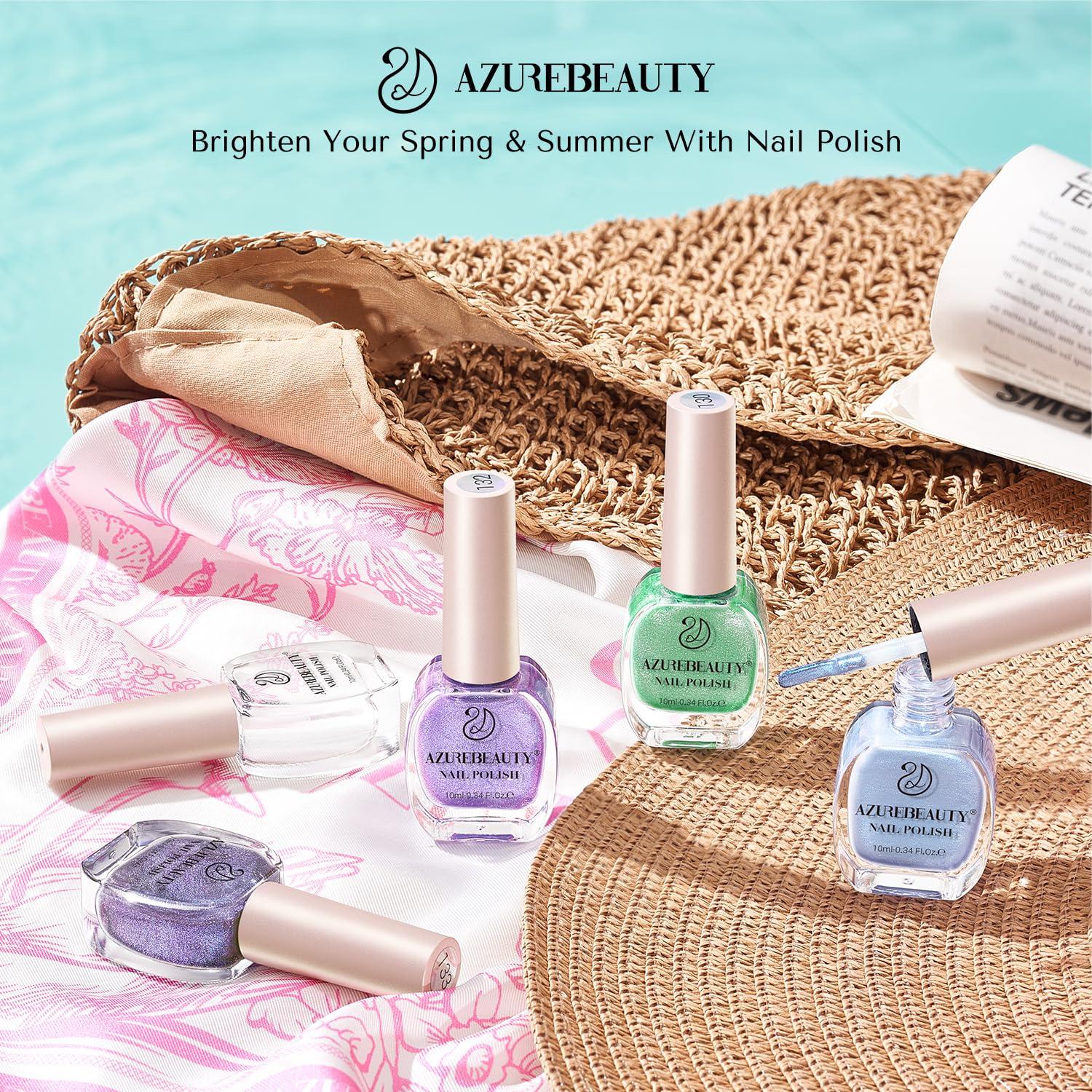 AZUREBEAUTY Nail Polish Set, 4 Colors Chameleon Green Glitter Purple Blue Holographic Spring Quick Dry Natural Fingernail Lacquer Strengthening Aurora Shimmer Kit with Top Coat DIY Salon at Home - Image 7