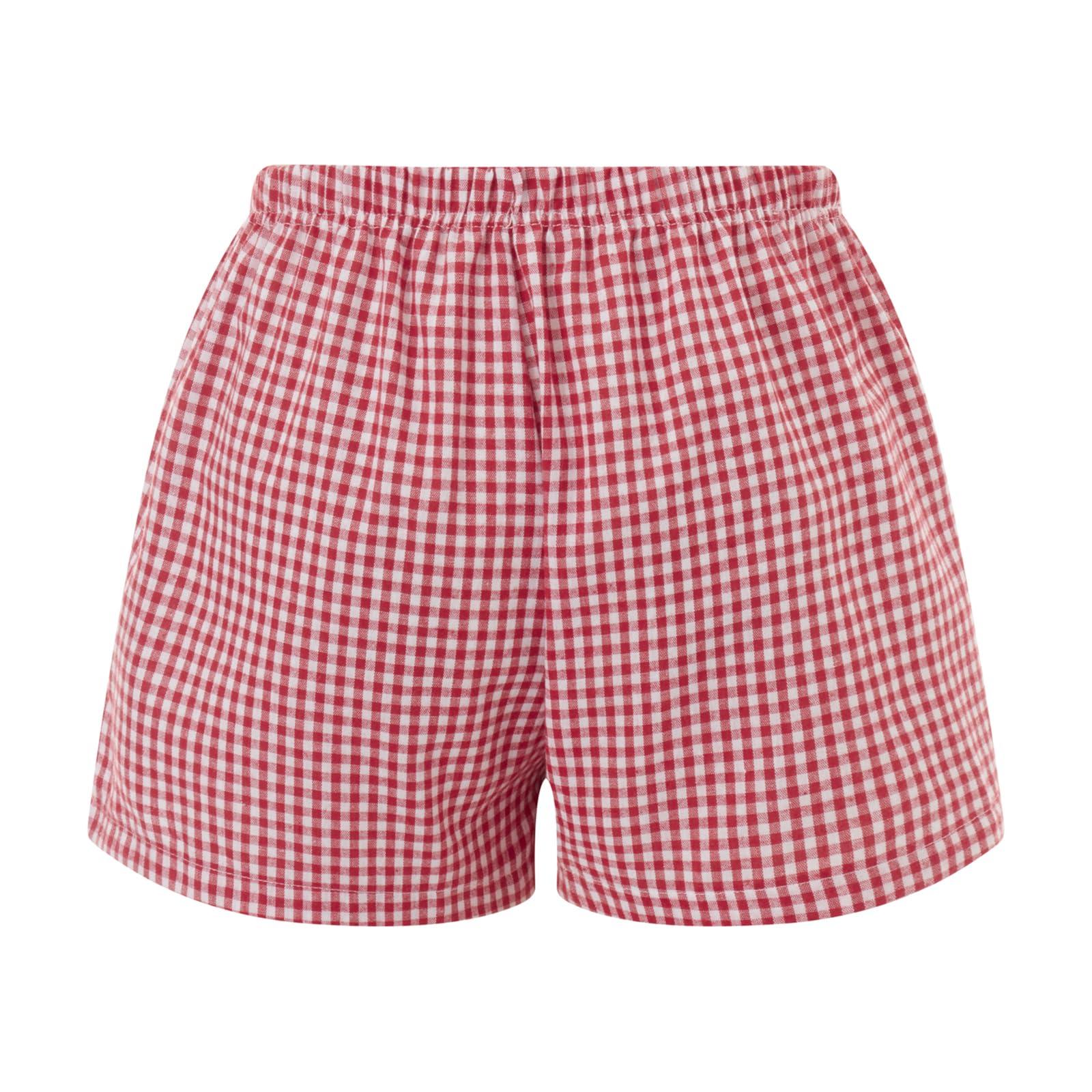 Womens Y2k Cute Plaid Striped Print Pajama Boxer Shorts Gingham Lounge PJ Bottoms Shorts Checkered Sleep Shorts - Image 3