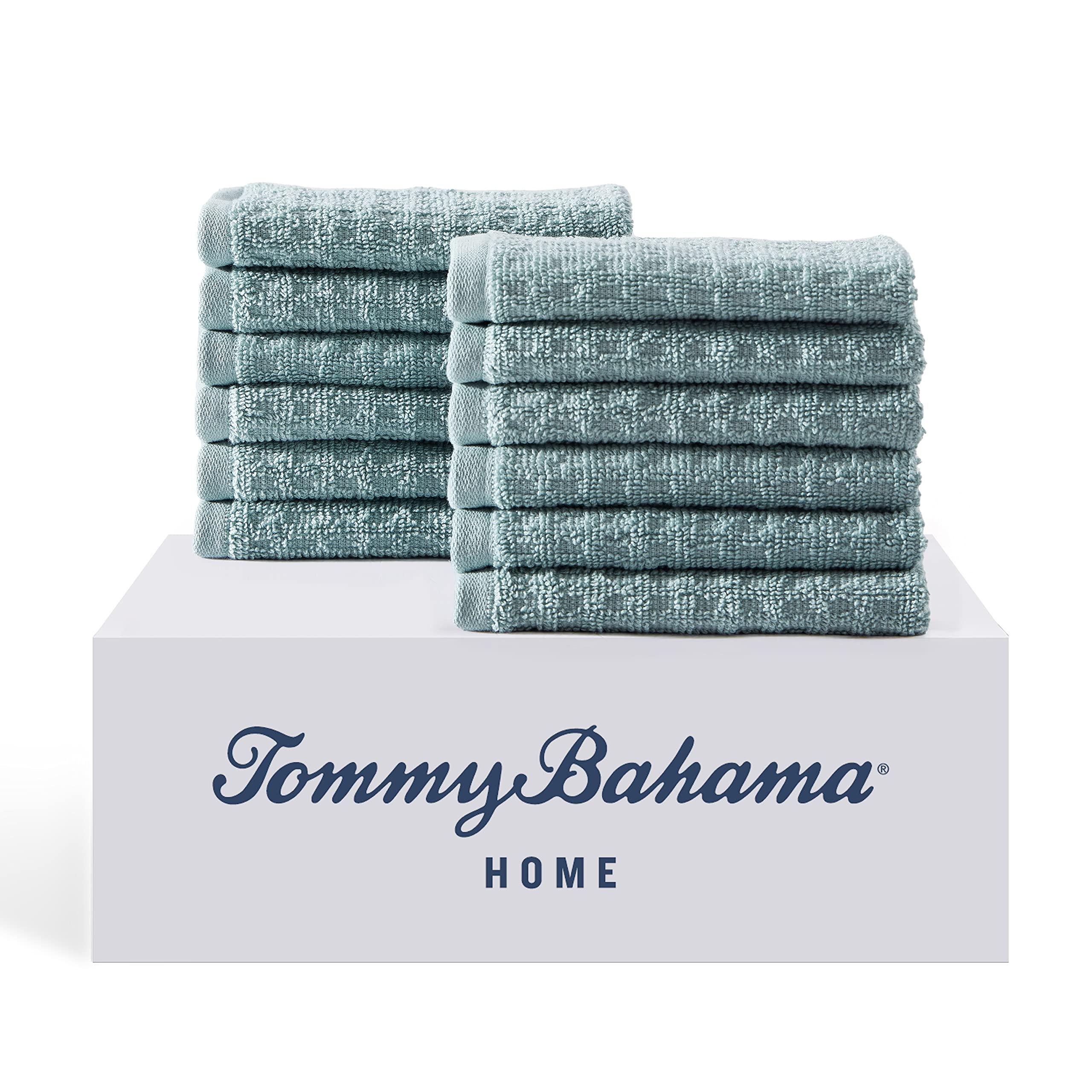 Tommy Bahama- Washcloth Set, Highly Absorbent Cotton Bathroom Decor, Low Linting & Fade Resistant, Oeko-Tex Certified (Northern Pacific Turquoise, 12 Piece)