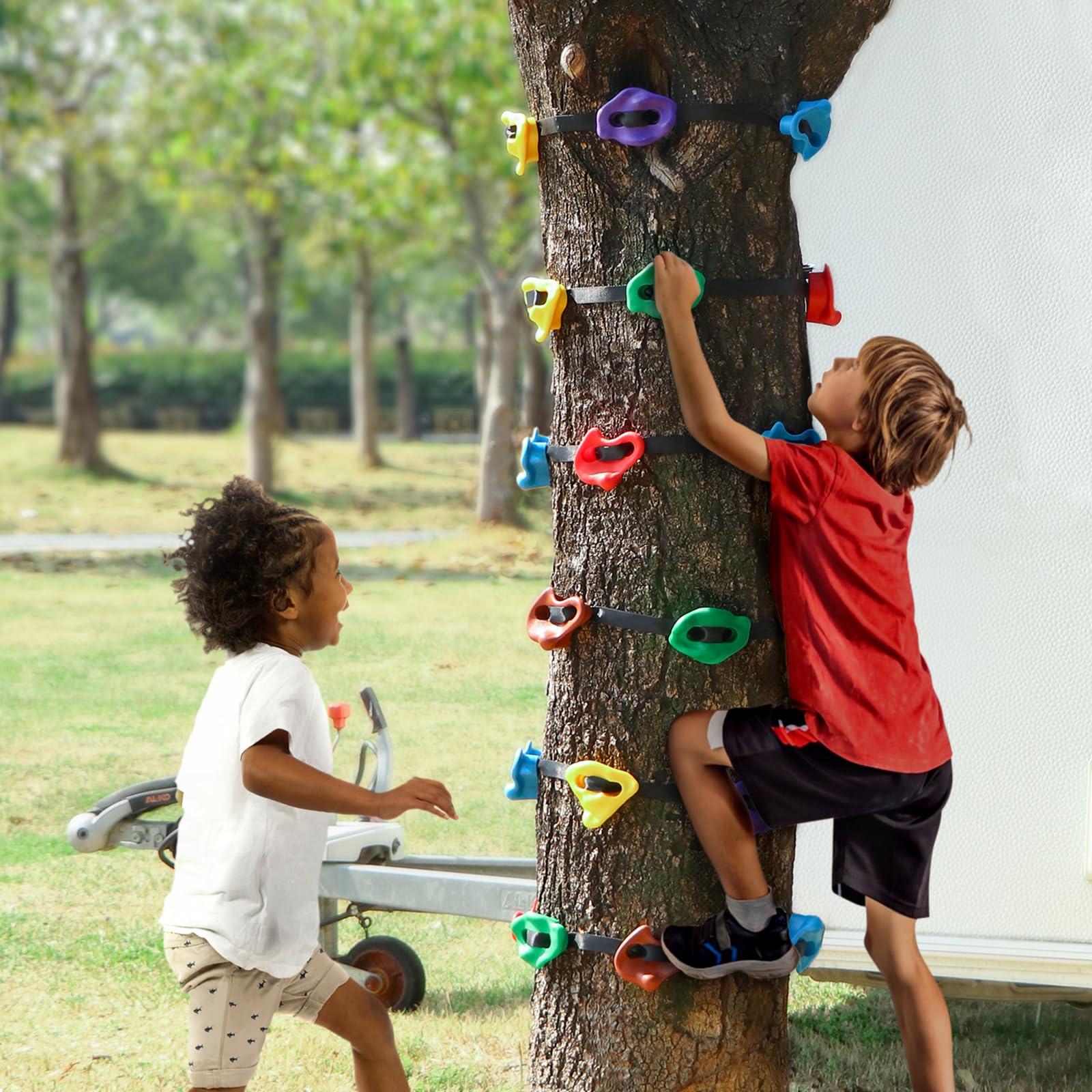 TOPNEW 12 Ninja Tree Climbing Holds for Kids Climber, Adult Climbing Rocks with 6 Ratchet Straps for Outdoor Ninja Warrior Obstacle Course Training - Image 7