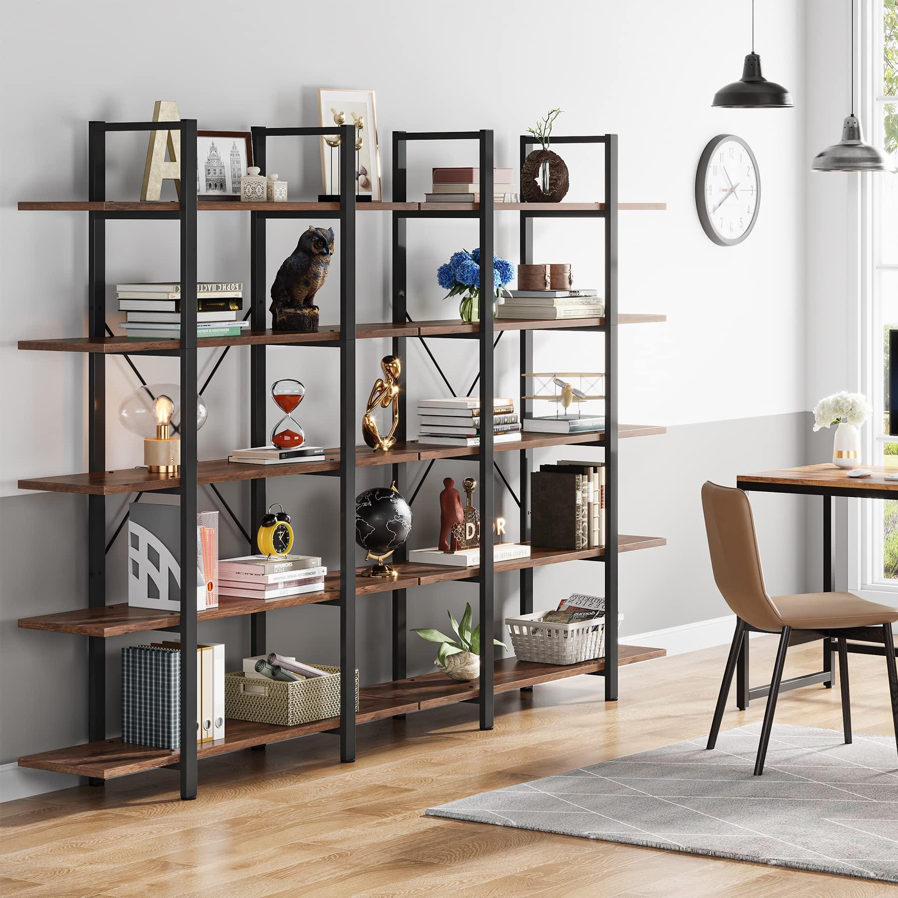 Tribesigns 5-Tier Bookshelf, Vintage Industrial Style Bookcase 72 H x 12 W x 47L Inches - Image 4