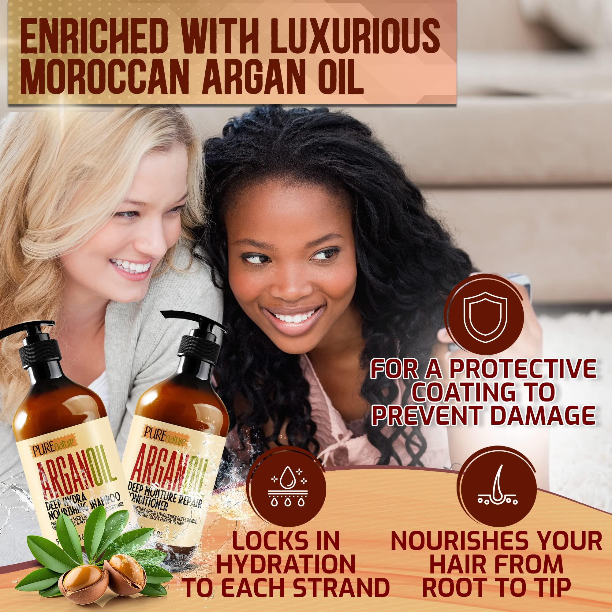 Argan Oil Shampoo and Conditioner Set - Sulfate Free Moroccan Care with Keratin - For Curly, Straight, Dry and Damaged Hair - Moisturizing, Hydrating, Anti Frizz Salon Technology - Image 2
