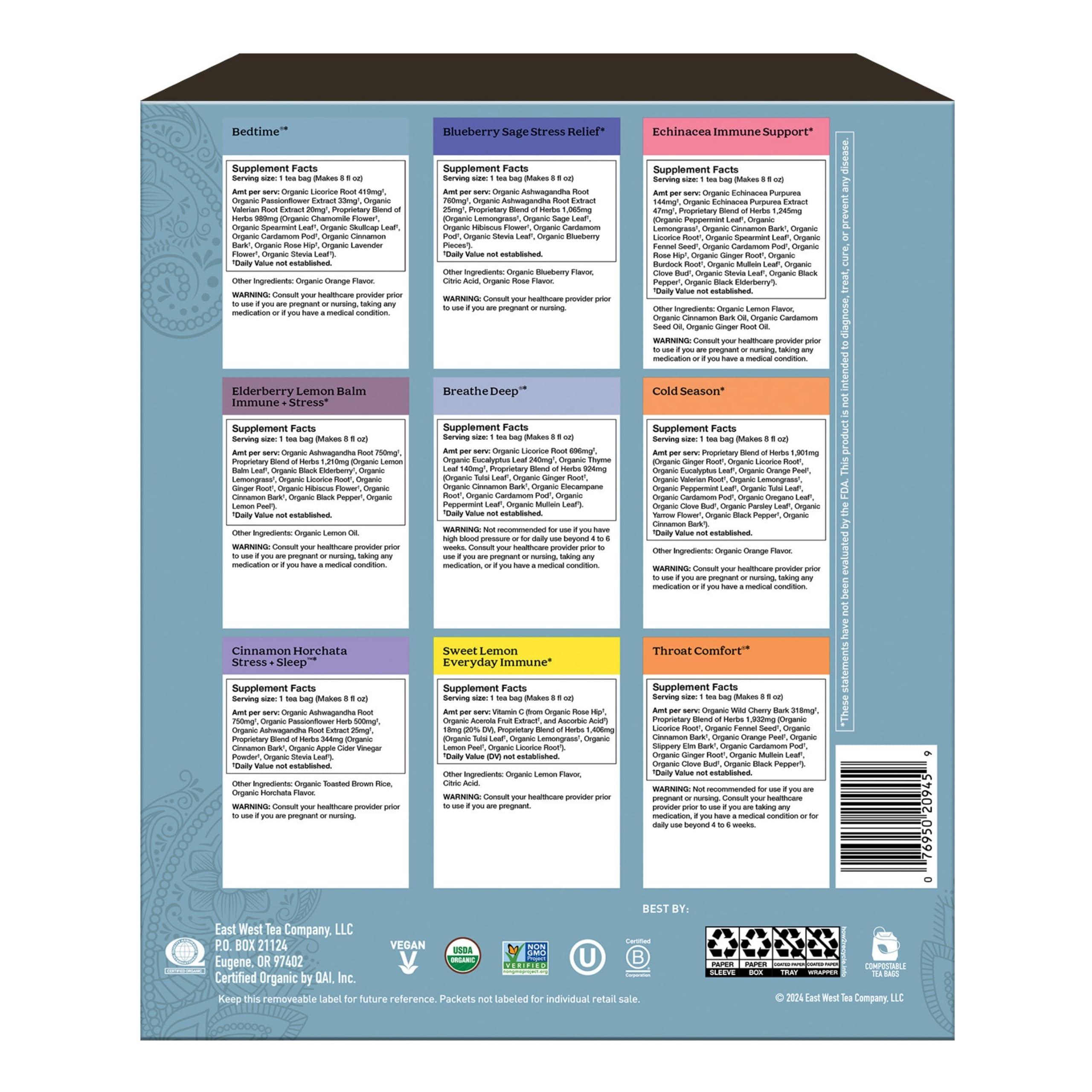 Organic Sampler Gift Box-5 Tea Bags per Flavor (45 Tea Bags)-Delicious Wellness Immunity Teas-9 Herbal Teas-Caffeine-Free Tea Variety Pack-Tea Gift Set - Image 2