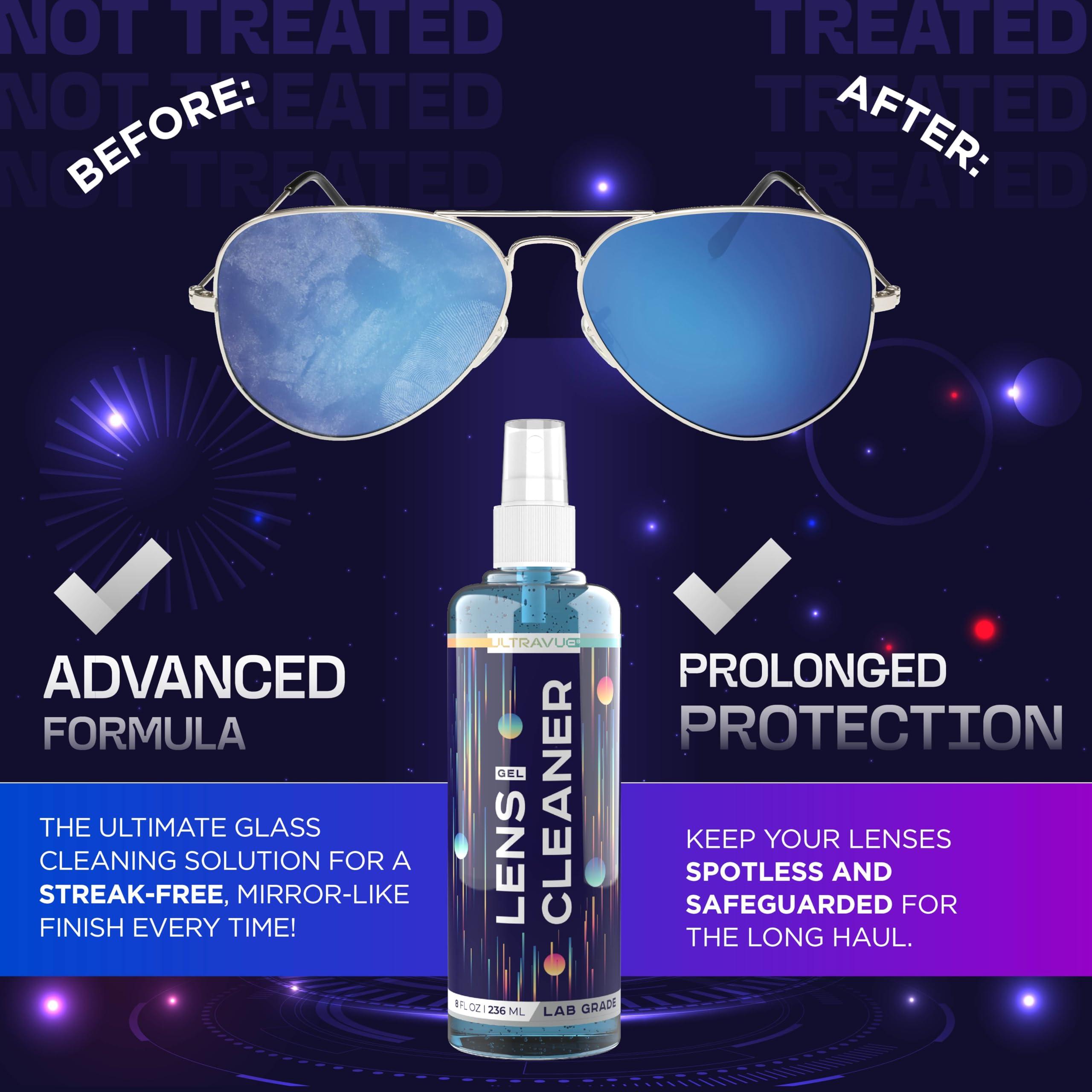 ULTRAVUE Eyeglass Gel Lens Cleaner Spray Kit - 2 x 8oz and 1 x 2oz Gel Eyeglasses Cleaner Spray Bottle + 2 Microfiber Cloth for Cleaning - Safe for All Lenses (AR Coated Included) - Image 5