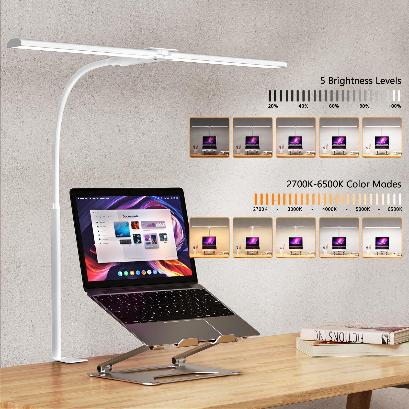 EppieBasic LED Double Head Architect Lamps, Extra Bright Workbench Office Lighting, Eye Protection Modern Desk Light for Monitor Working Reading White 1200LM - Image 4