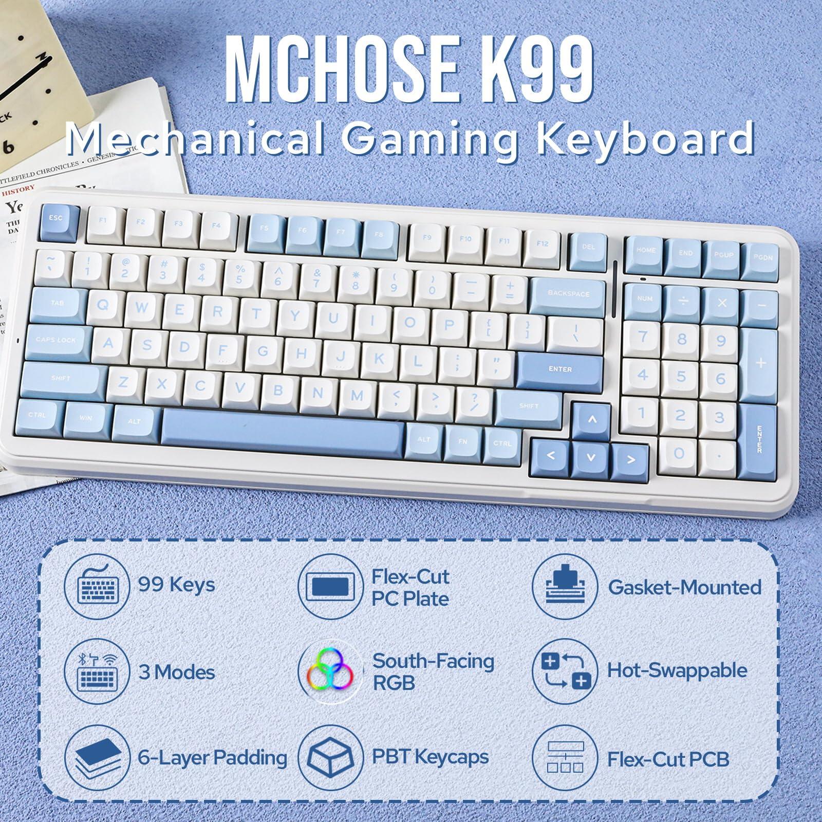 MechLands MCHOSE K99 96% Wireless Gaming Keyboard, Gasket Mechanical Keyboard, BT5.0/USB-C/2.4GHz Wireless Creamy keyboard, with 6-Layer Padding, 6000mAh Battery, Hot Swappable, NKRO for Win/Mac/Linux - Image 2