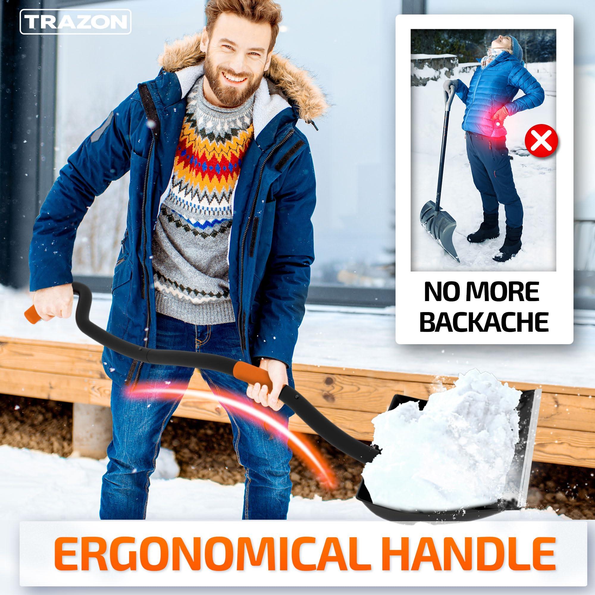 Snow Shovel Heavy Duty for Driveway with Ergonomic Handle to Use Without Backpain for Home Garage Car - Snow Shovel with 18 Inch Blade Large Capacity and 60 Inch Long Ergonomic Handle - Image 3