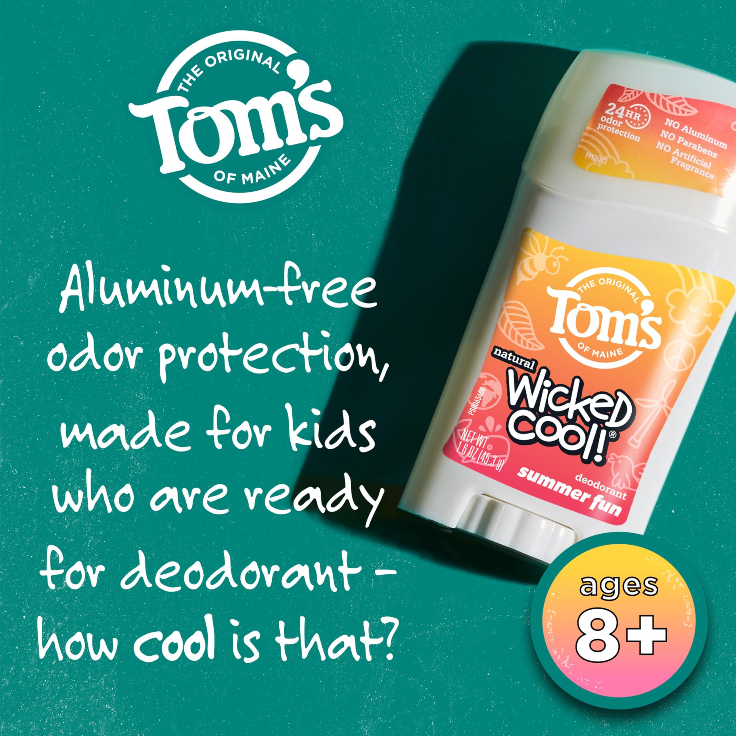 Tom's of Maine Aluminum-Free Wicked Cool! Natural Deodorant for Kids, Summer Fun, 1.6 oz. (Pack of 3) (Packaging May Vary) - Image 3