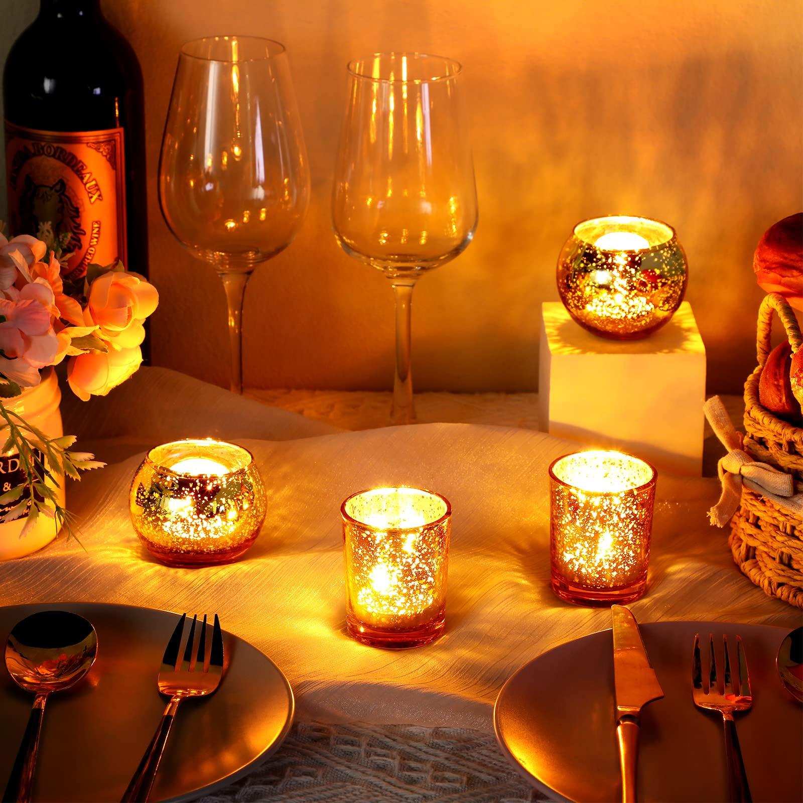 48 Pcs Votive Candle Holders Mercury Glass Candle Holder Tea Lights Candles Holders for Wedding Party Bridal Shower Anniversary Valentine's Day Table Centerpieces Decorations, 2 Styles (Gold) - Image 5