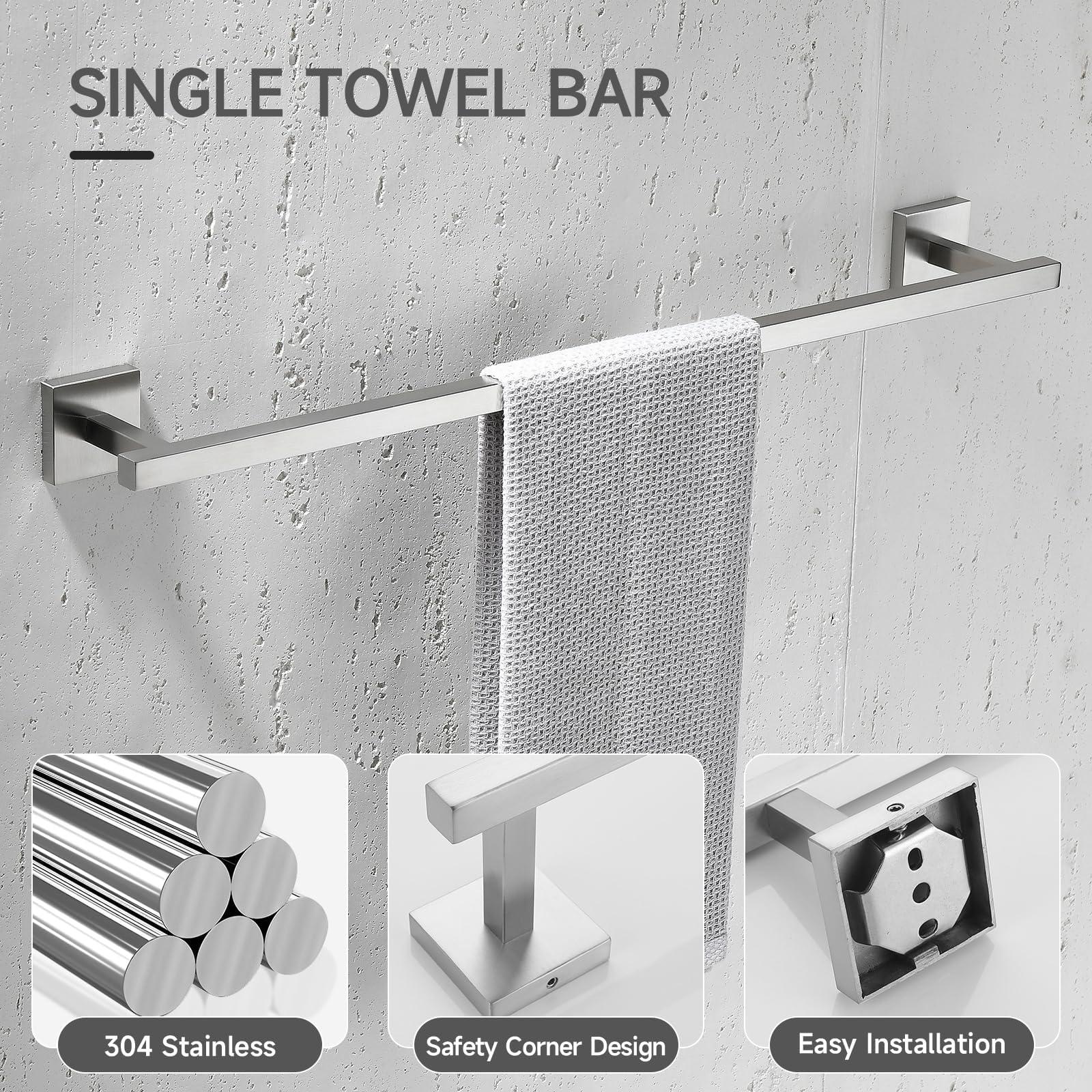 TQKAG 5-Piece Bathroom Hardware Set Brushed Nickel Classic Wall Mounted SUS304 Stainless Steel Bathroom Accessories Set 23.6" Towel Rack for Bathroom, Brushed Nickel - Image 4