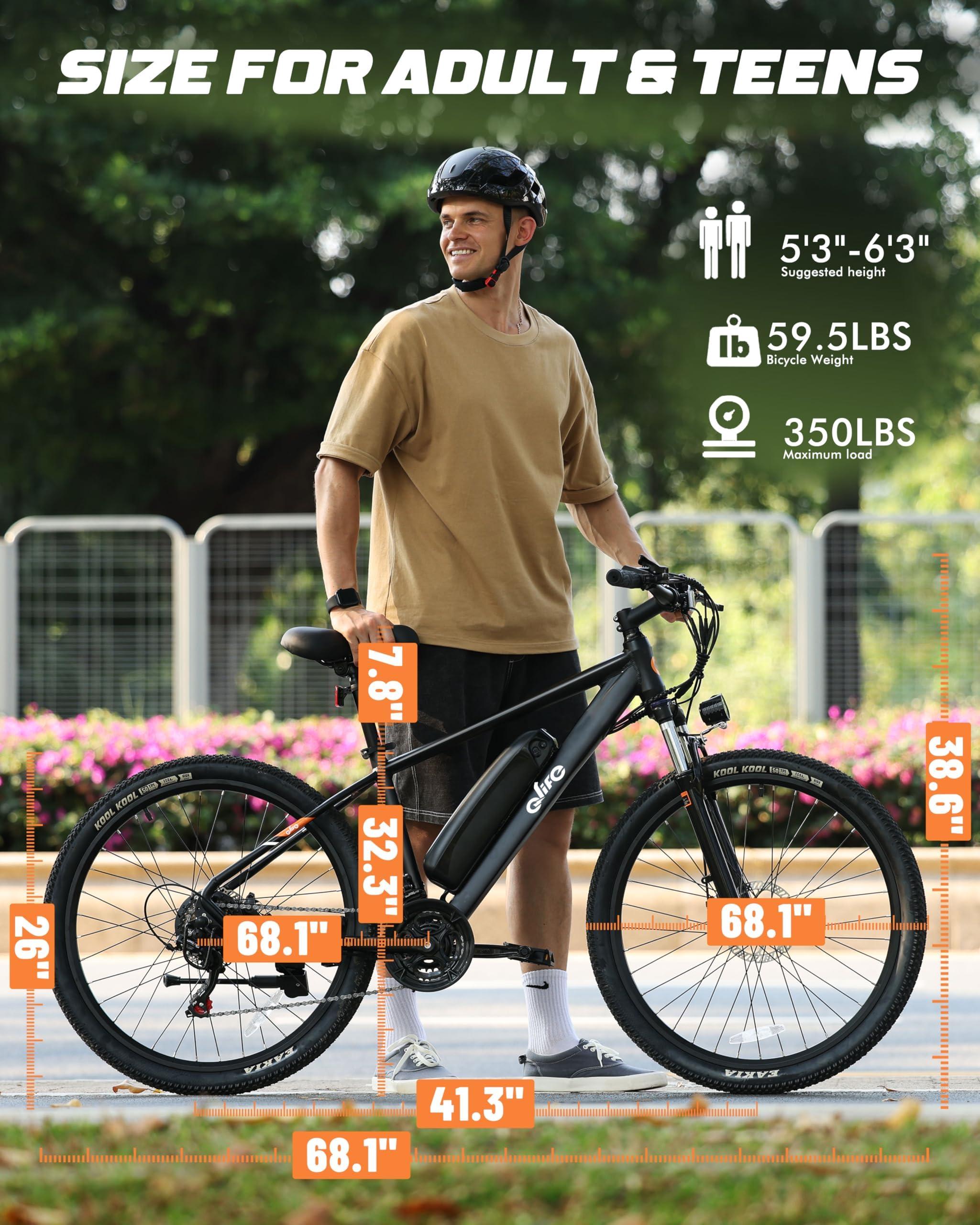 Qlife Racer Electric Bike for Adults - 21-Speed Mountain Lightweight Ebike with Peak 750W 22MPH Brushless Motor, 375Wh Removable Battery, 26X2.1 Tire Step Over E-MTB, Up to 40 Miles - Image 6