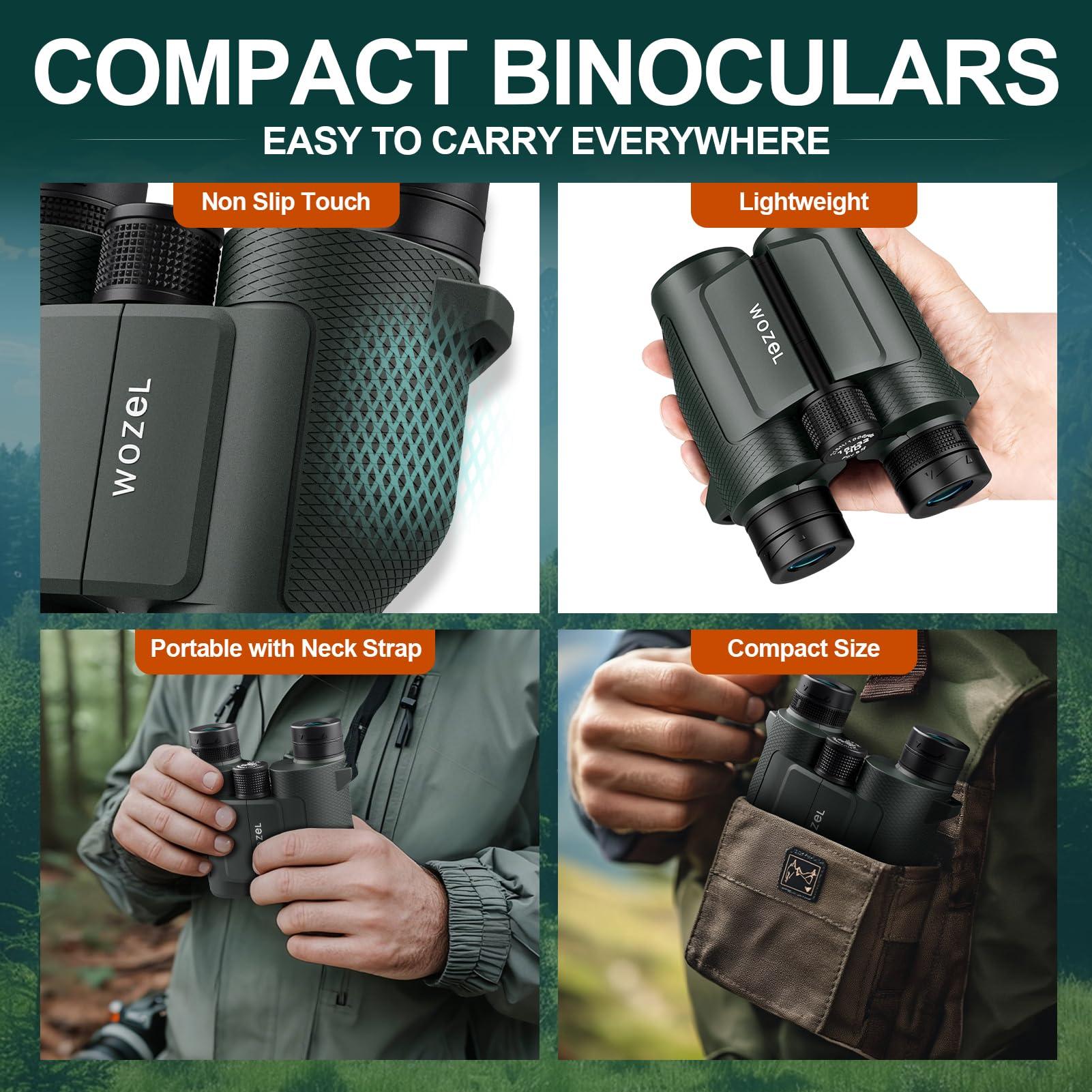 15x32 Compact Binoculars for Adults and Kids - WOZEL High Powered Small Binoculars for Bird Watching, Hunting, Travel, Hiking, Concert, Sports and Outdoors - Easy Focus with Large Objectives - Green - Image 6