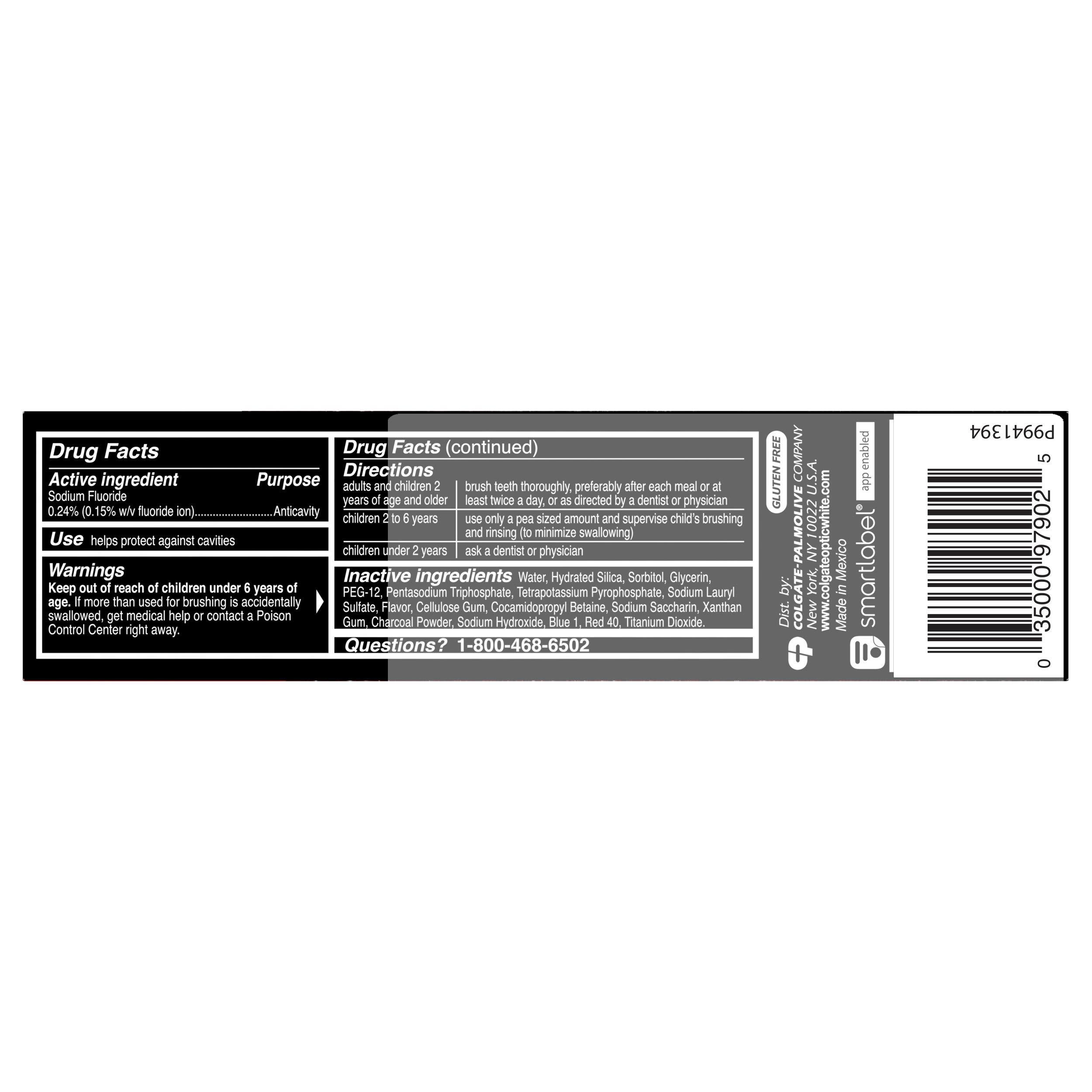Colgate Optic White Charcoal Whitening Toothpaste, Cool Mint, Enamel-Safe with Fluoride, 2 Pack 4.2oz Tubes - Image 11